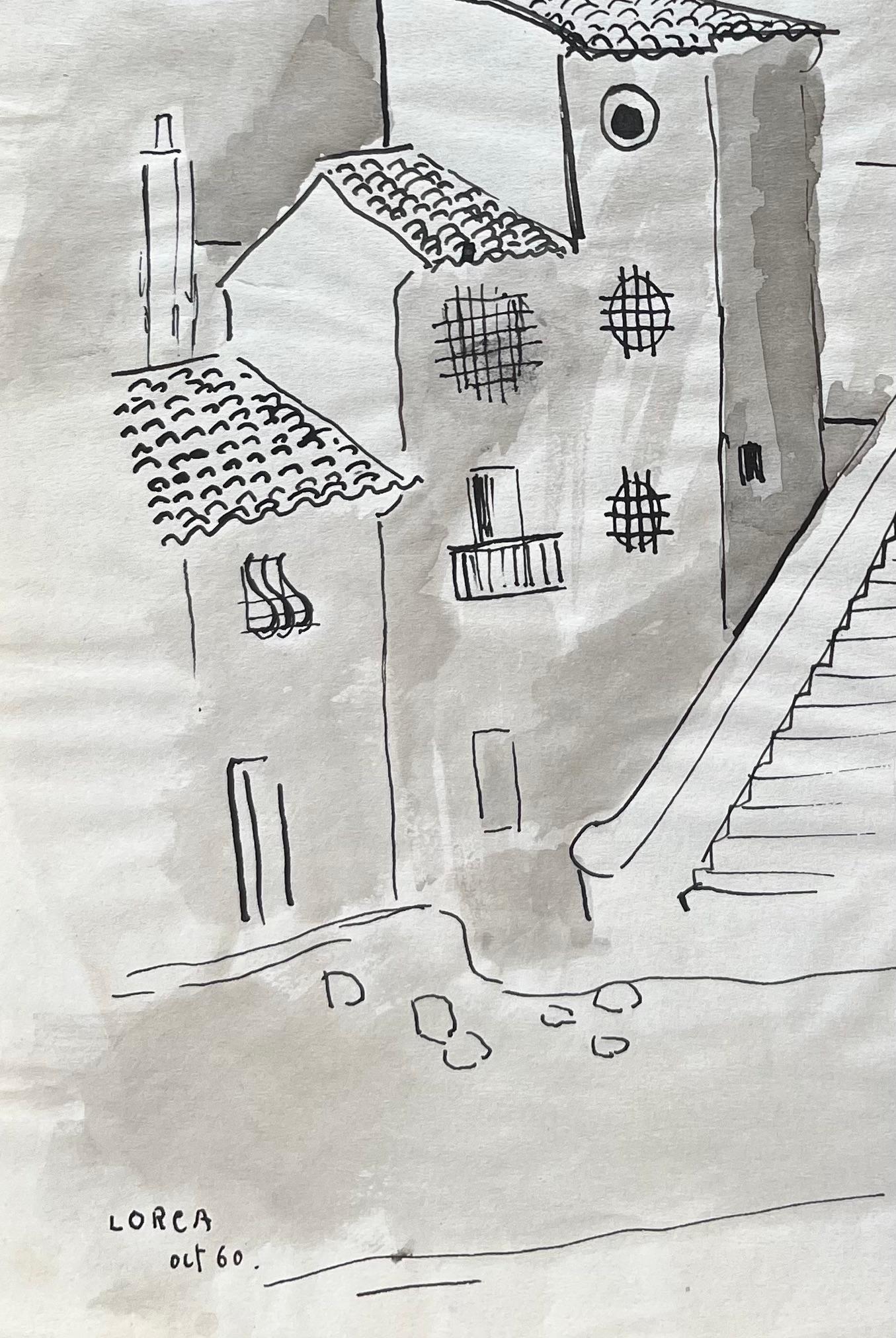 Titolo: Disegno a inchiostro della metà del XX secolo di architettura spagnola e torri della chiesa di Lorca
di Anne Marie Migette Perard (francese, 1902-1977)
Mezzo: Inchiostro su carta non incorniciata
Dimensioni: 8,75 pollici (altezza) x 6,25