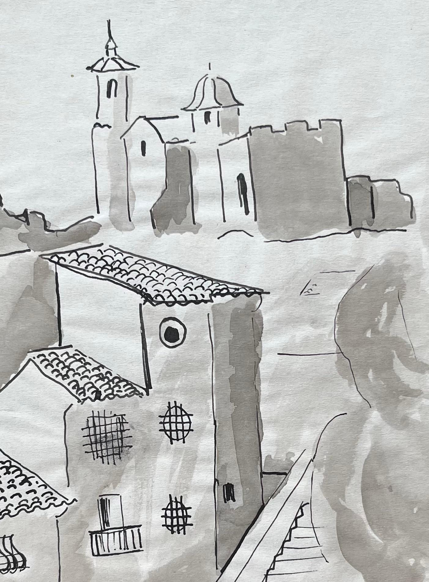 Disegno a inchiostro della metà del XX secolo dell'architettura spagnola e delle torri di una chiesa a Lorca in vendita 2