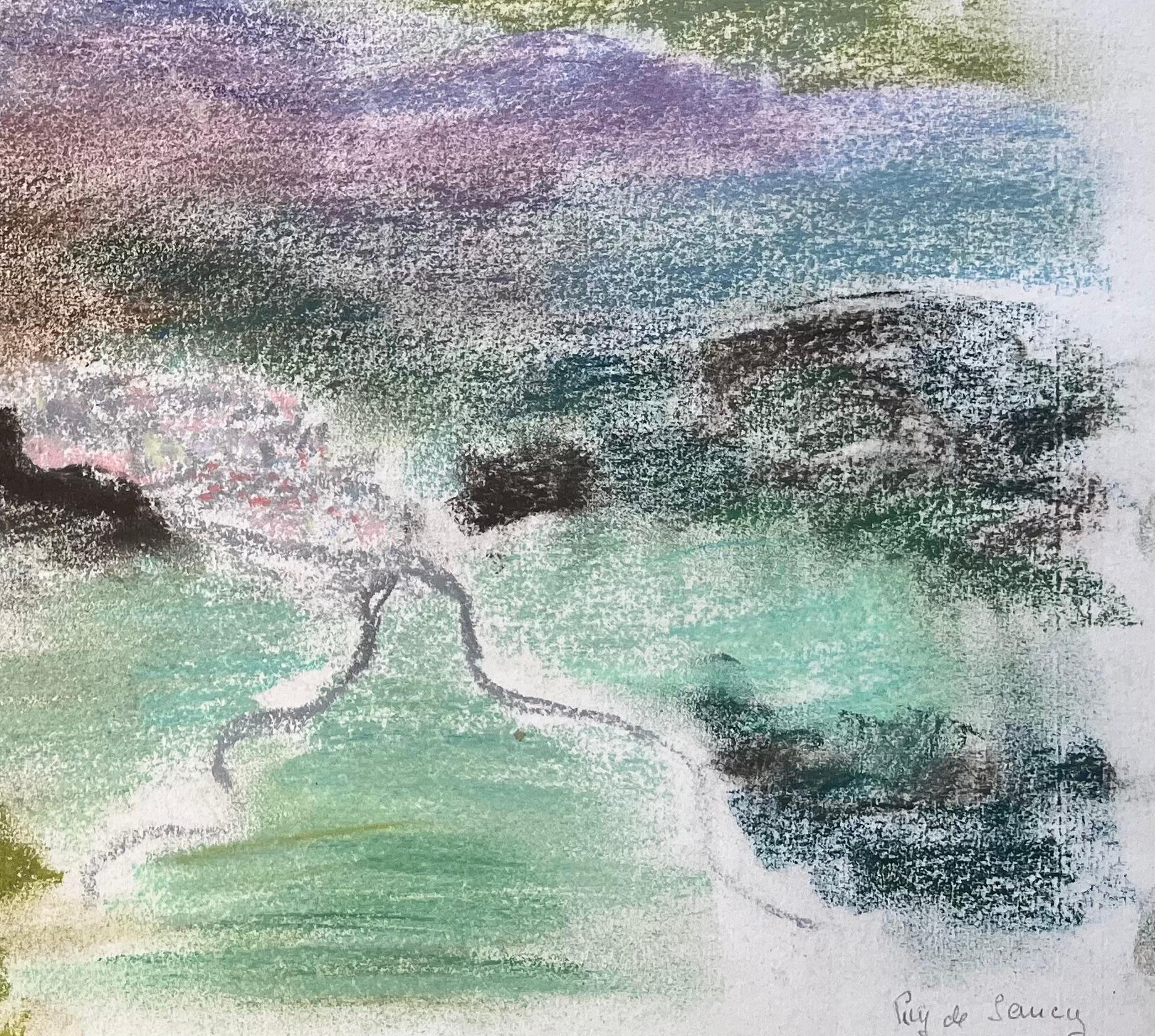 Paysage pastel du milieu du 20e siècle du volcan de Pey de Sancy en France en vente 1