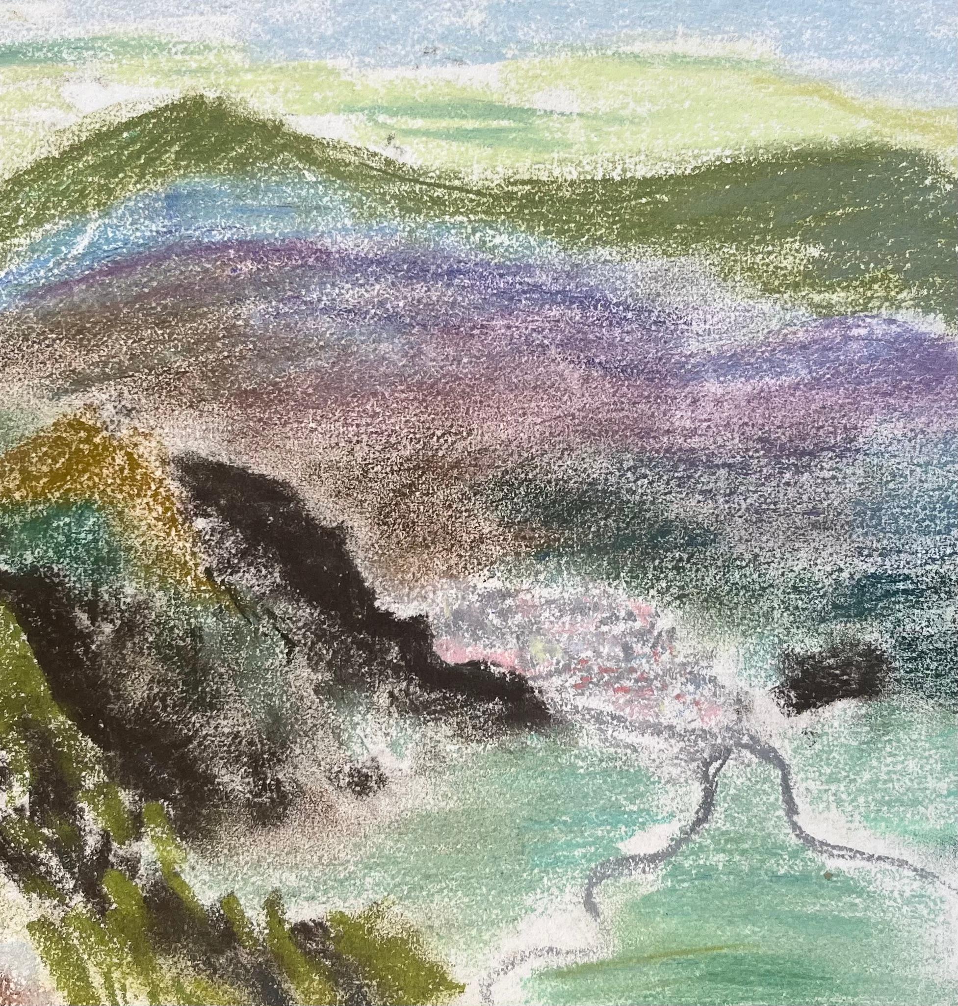 Paysage pastel du milieu du 20e siècle du volcan de Pey de Sancy en France en vente 2