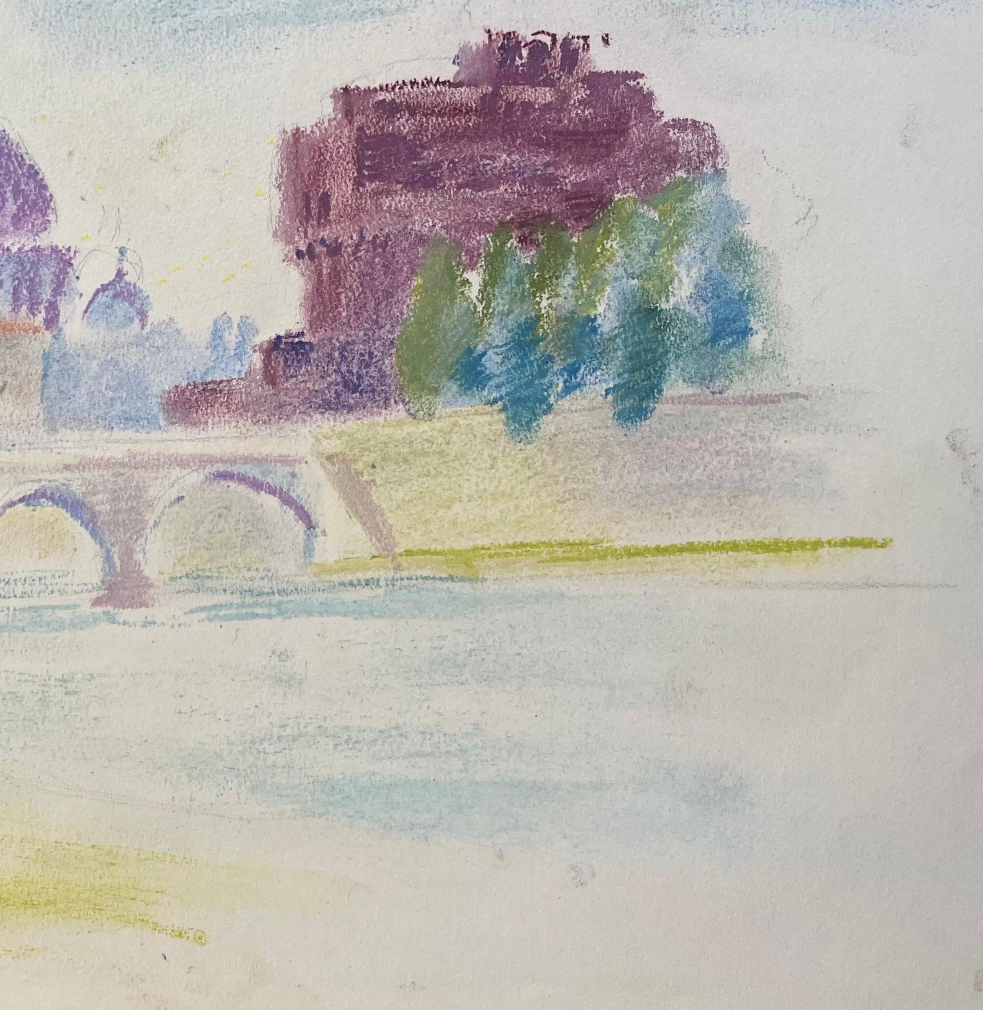 Pastell der Engelsburg und der Kuppel des Petersdoms in Rom aus der Mitte des 20. im Angebot 1