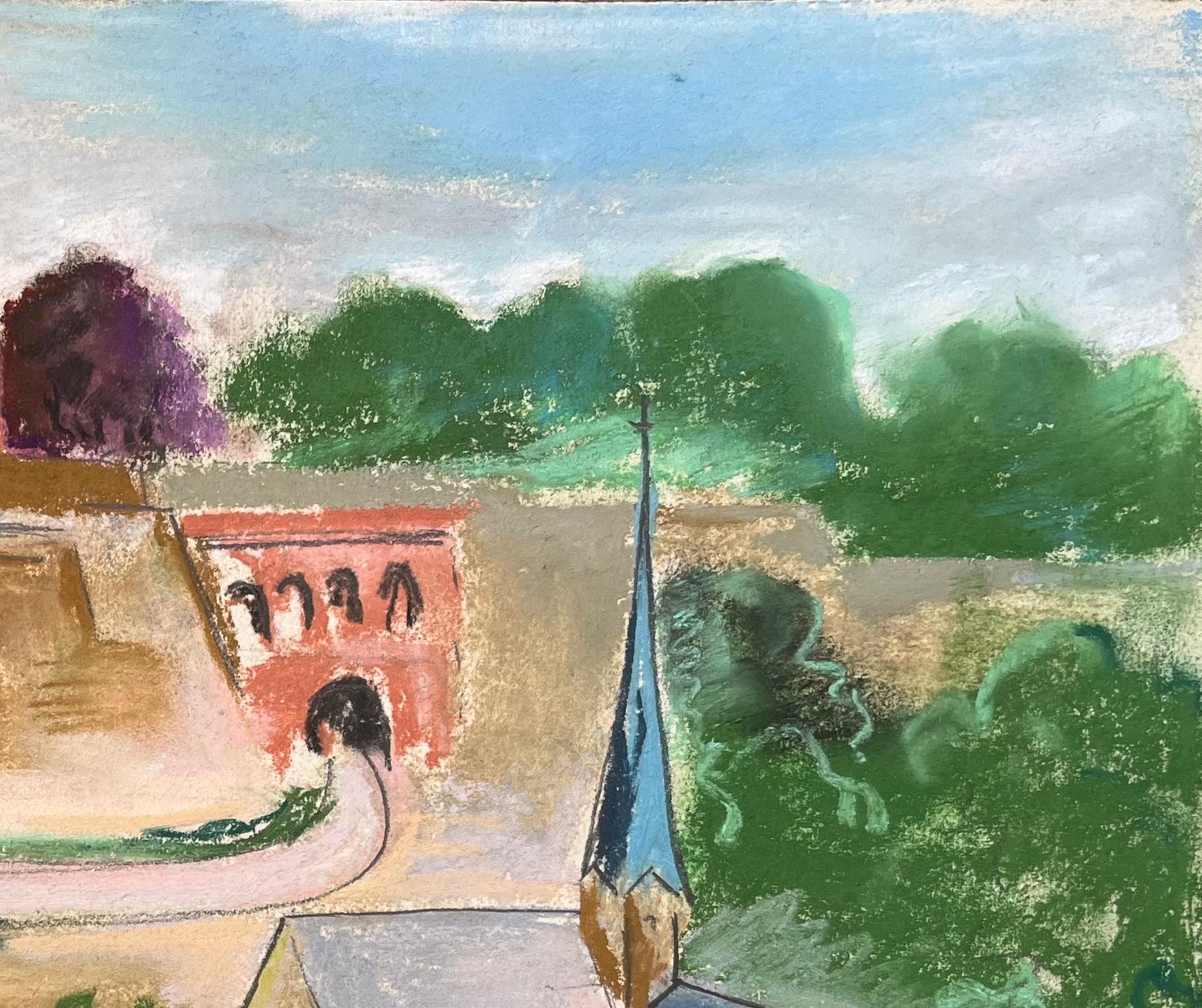 Título: Pastel de mediados del siglo XX de la ciudad de Luxemburgo con el muro de fortificación y el río
de Anne Marie Migette Perard (francesa 1902-1977)
Firmado: Sí
Soporte: Pastel sobre papel sin enmarcar
Tamaño: 10,5 pulgadas (alto) x 14,5