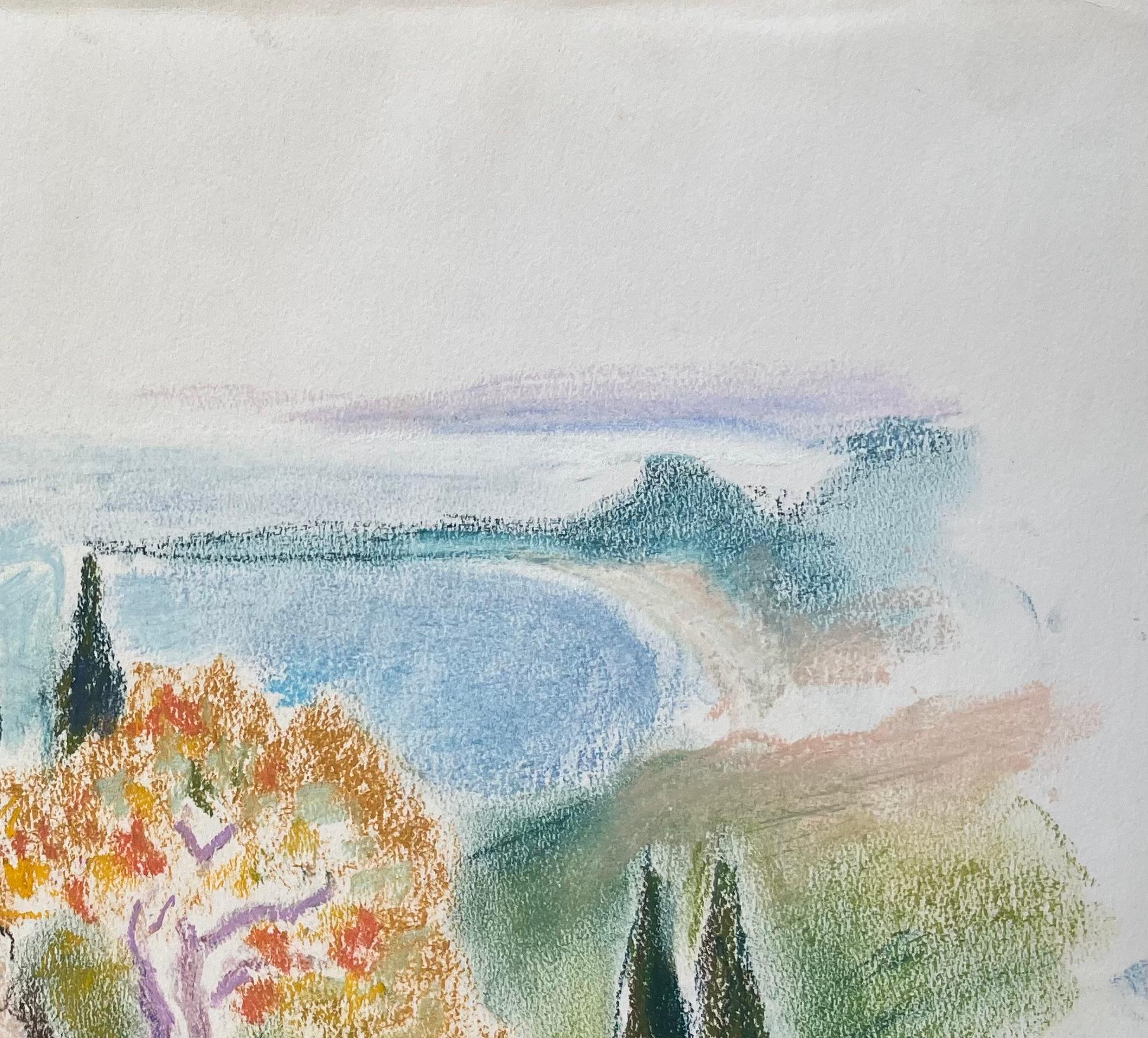 Pastel de mediados del siglo XX de una fortaleza junto al mar y la costa mediterránea en venta 1