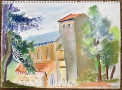 Pastel de mediados del siglo XX de la iglesia de Santa Ágata en Loueygoun, Francia