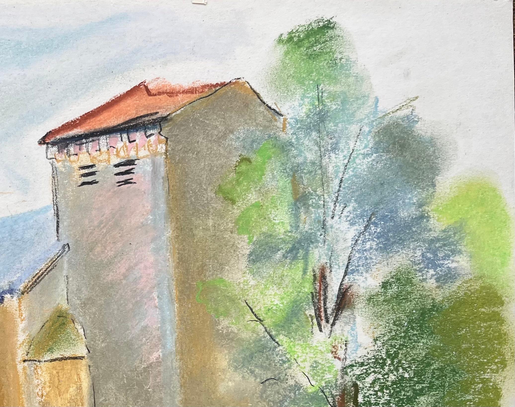 Titre : Pastel du milieu du 20e siècle représentant l'église Sainte-Agathe à Loueygoun en France
par Anne-Marie Migette Perard (française 1902-1977)
Support : Pastel sur papier non encadré
Taille : 10,5 pouces (hauteur) x 14,5 pouces (largeur)