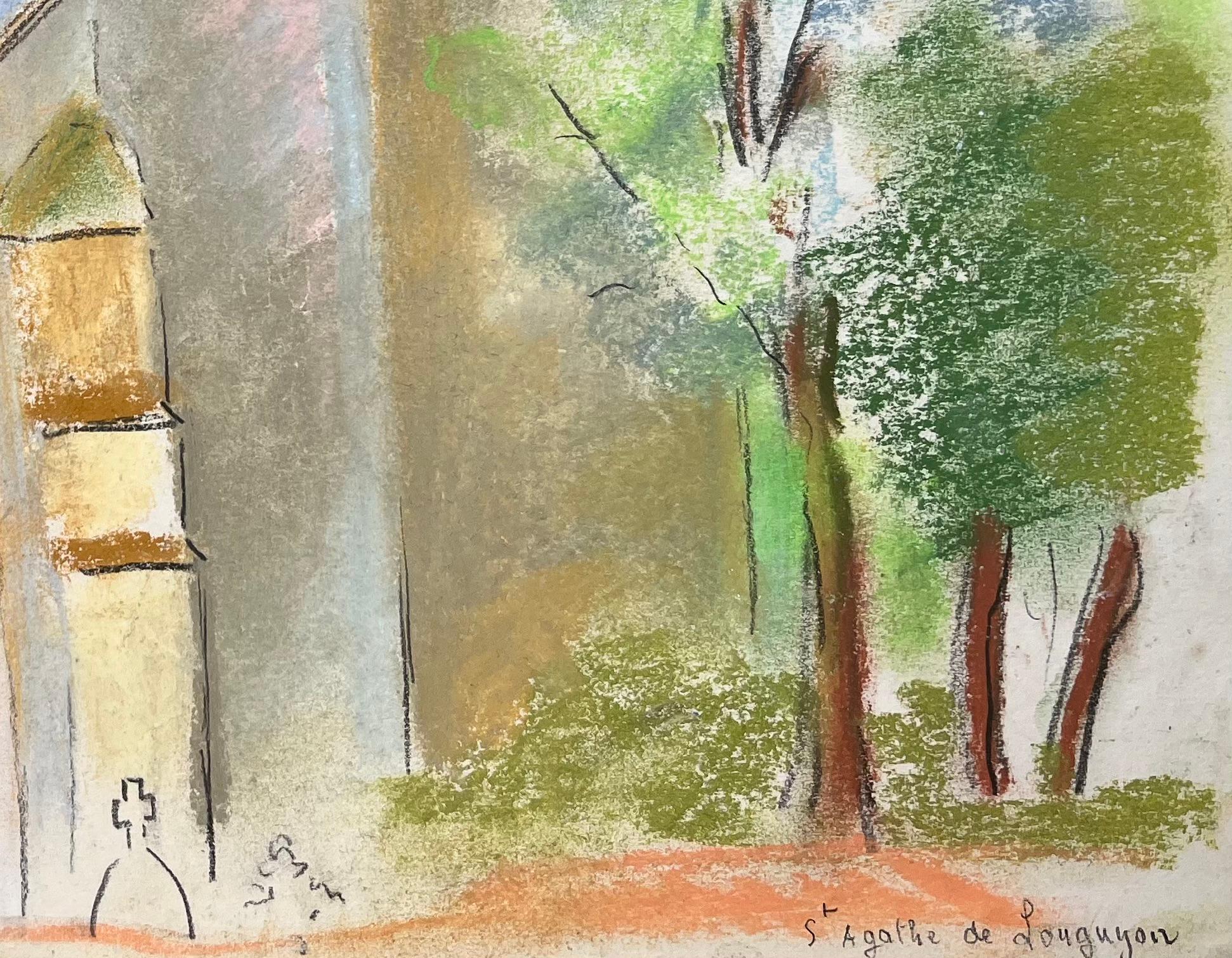 Pastel de l'église St. Agathe à Loueygoun en France, milieu du 20e siècle en vente 1