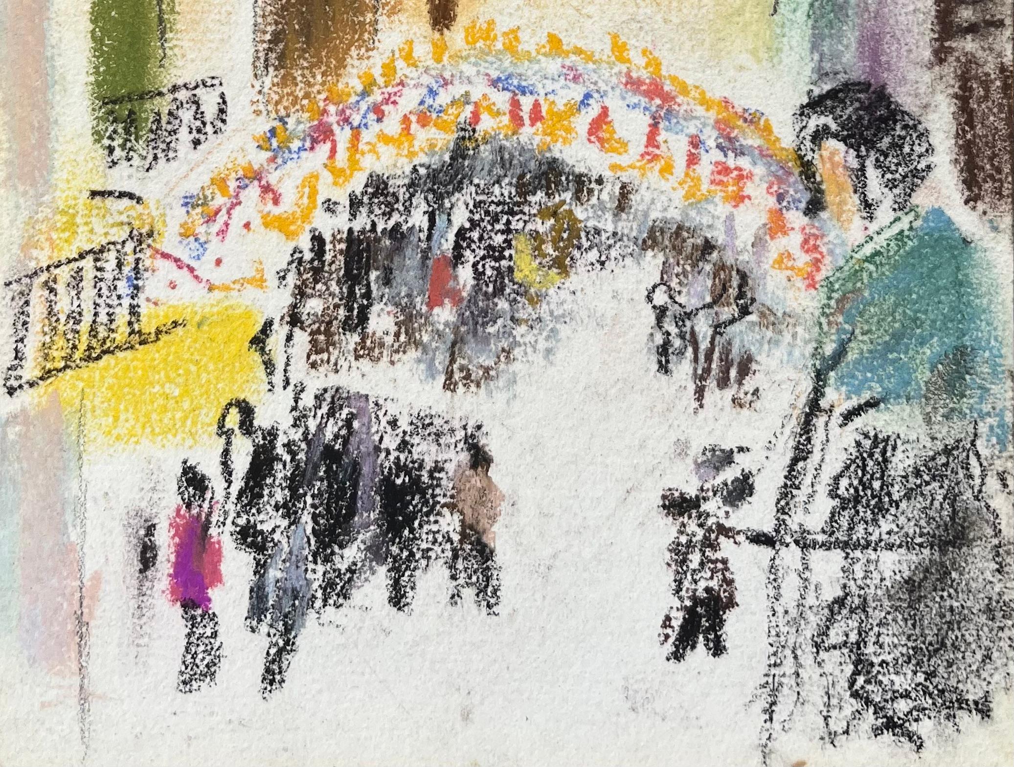 Titolo: Pastello della metà del XX secolo raffigurante un festival di strada con folla in un villaggio mediterraneo
di Anne Marie Migette Perard (francese, 1902-1977)
Medio: Pastello su carta non incorniciata
Dimensioni: 9 pollici (altezza) x 5,5