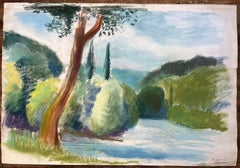 Mid-20th Century Pastel of the River at Brantôme in France