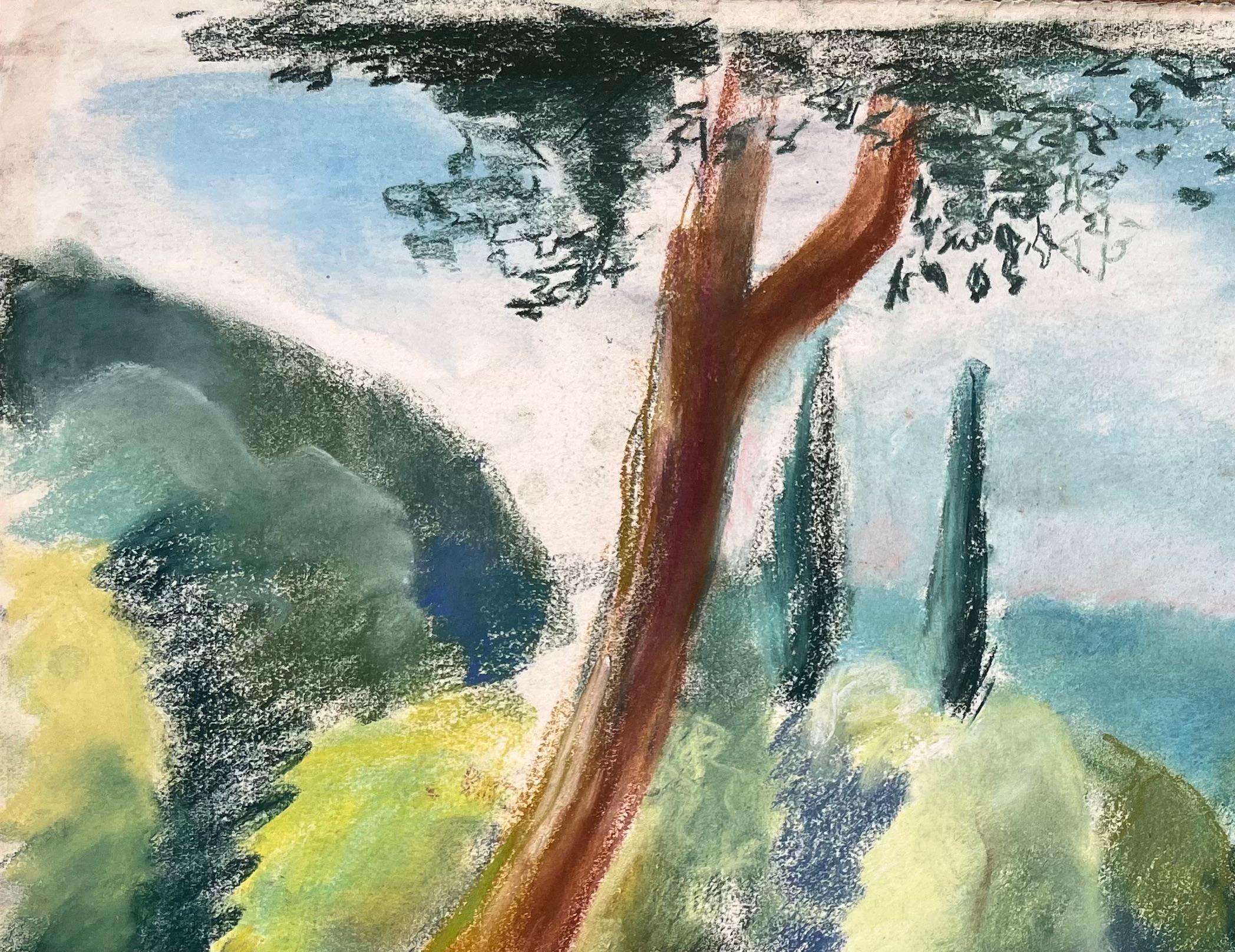 Pastel de mediados del siglo XX del río Brantôme en Francia - Painting Posimpresionista de Anne Marie Migette Perard