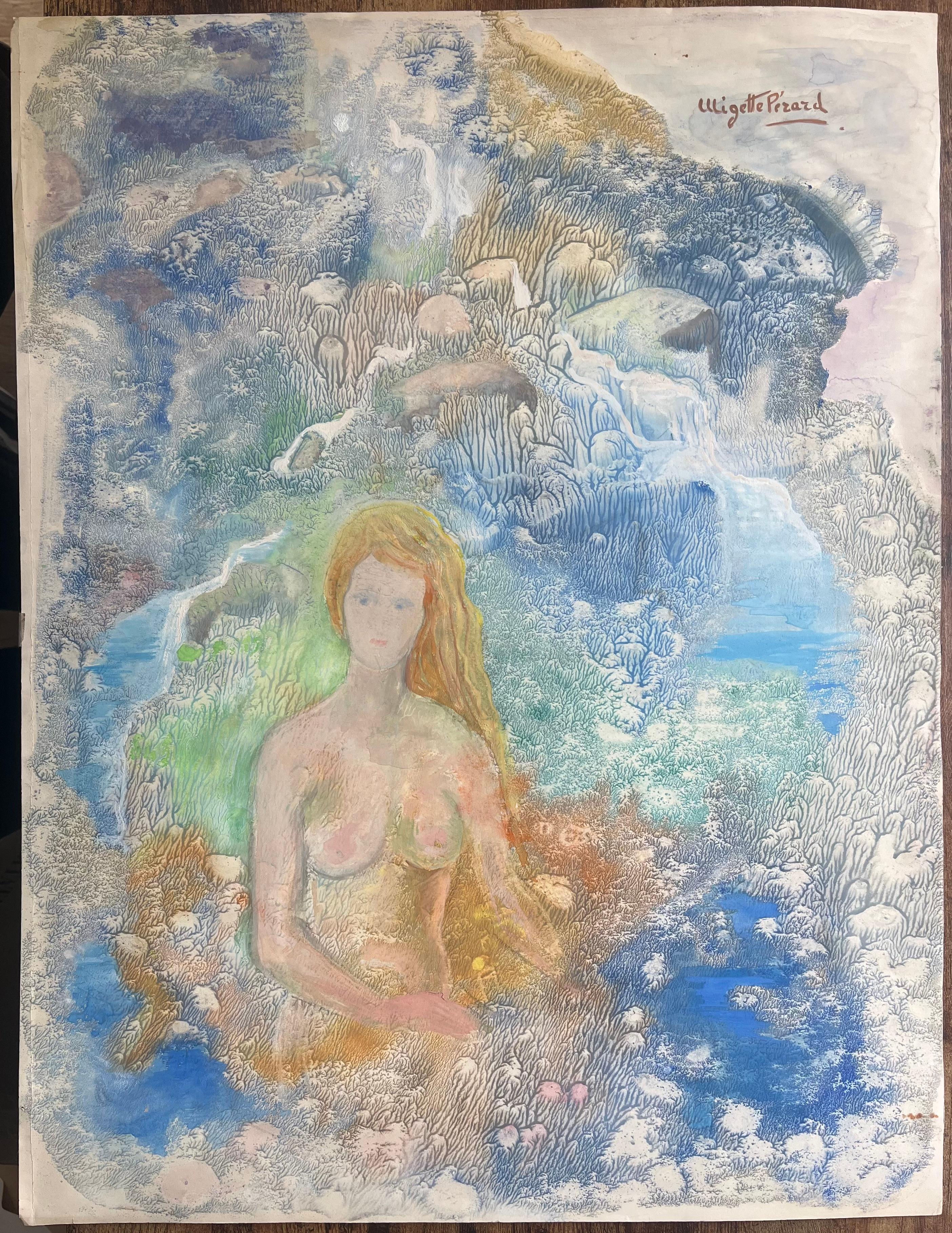 Acrílico postimpresionista de mediados del siglo XX de una figura femenina desnuda - Painting de Anne Marie Migette Perard