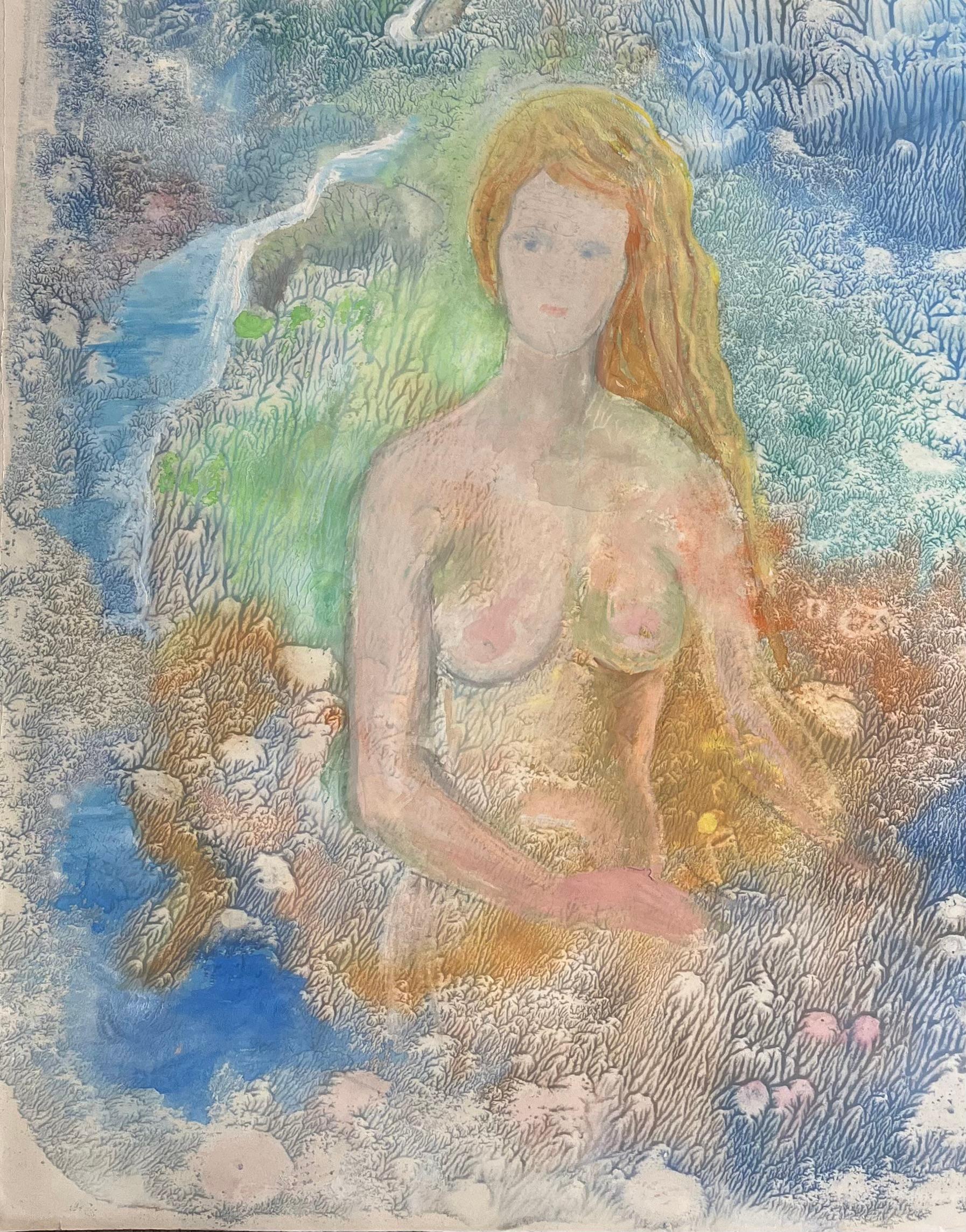 Acrílico postimpresionista de mediados del siglo XX de una figura femenina desnuda - Painting Posimpresionista de Anne Marie Migette Perard