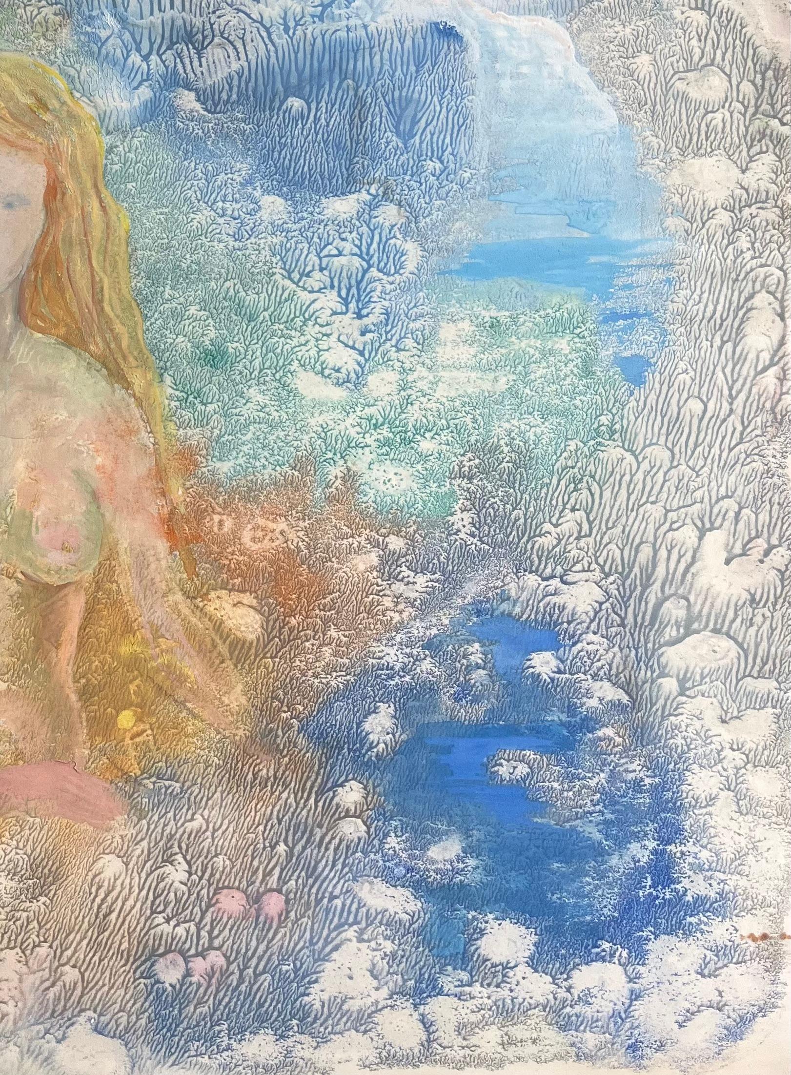 Acrílico postimpresionista de mediados del siglo XX de una figura femenina desnuda - Figurative Painting Gris de Anne Marie Migette Perard
