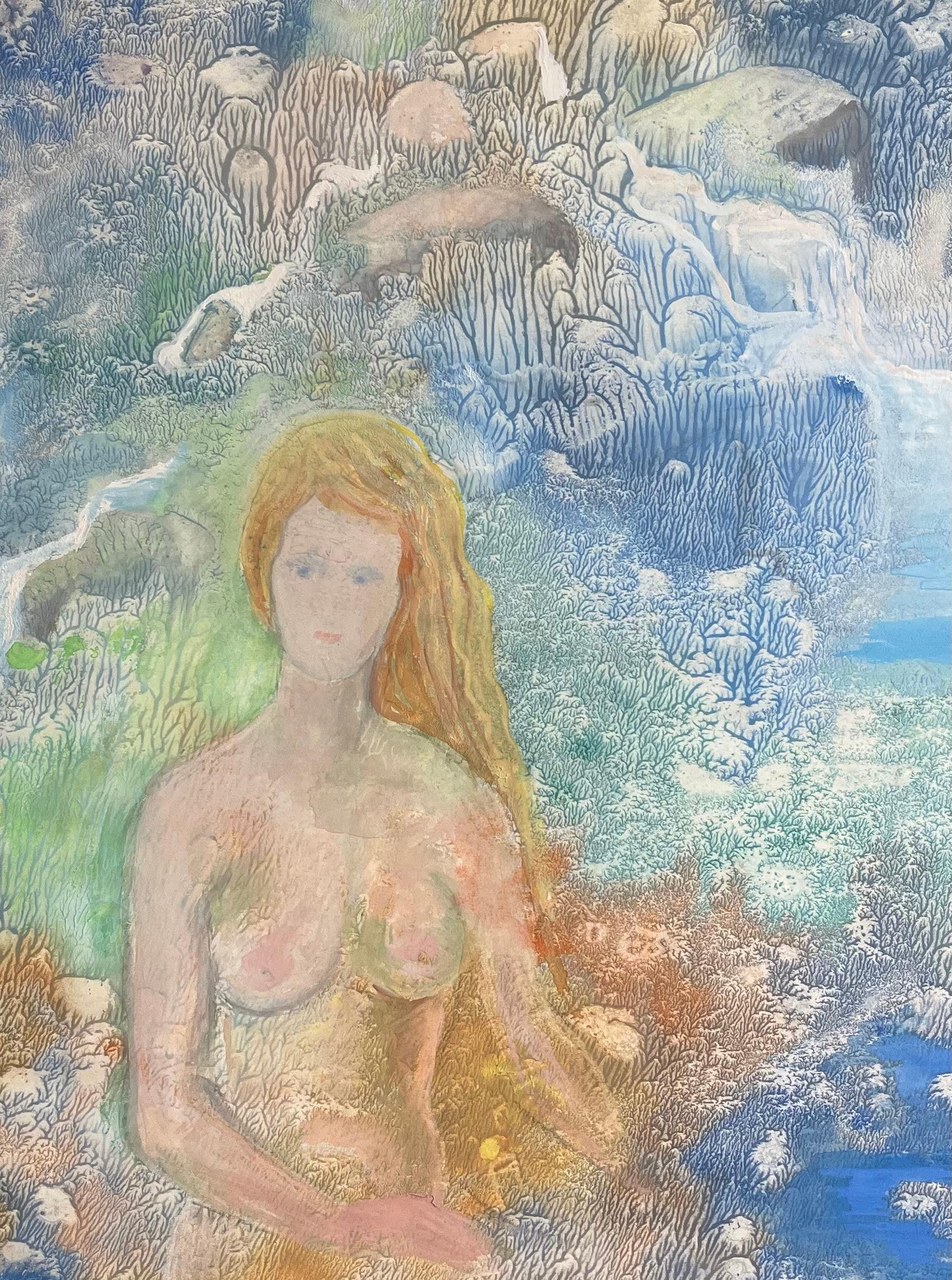 Acrílico postimpresionista de mediados del siglo XX de una figura femenina desnuda en venta 2