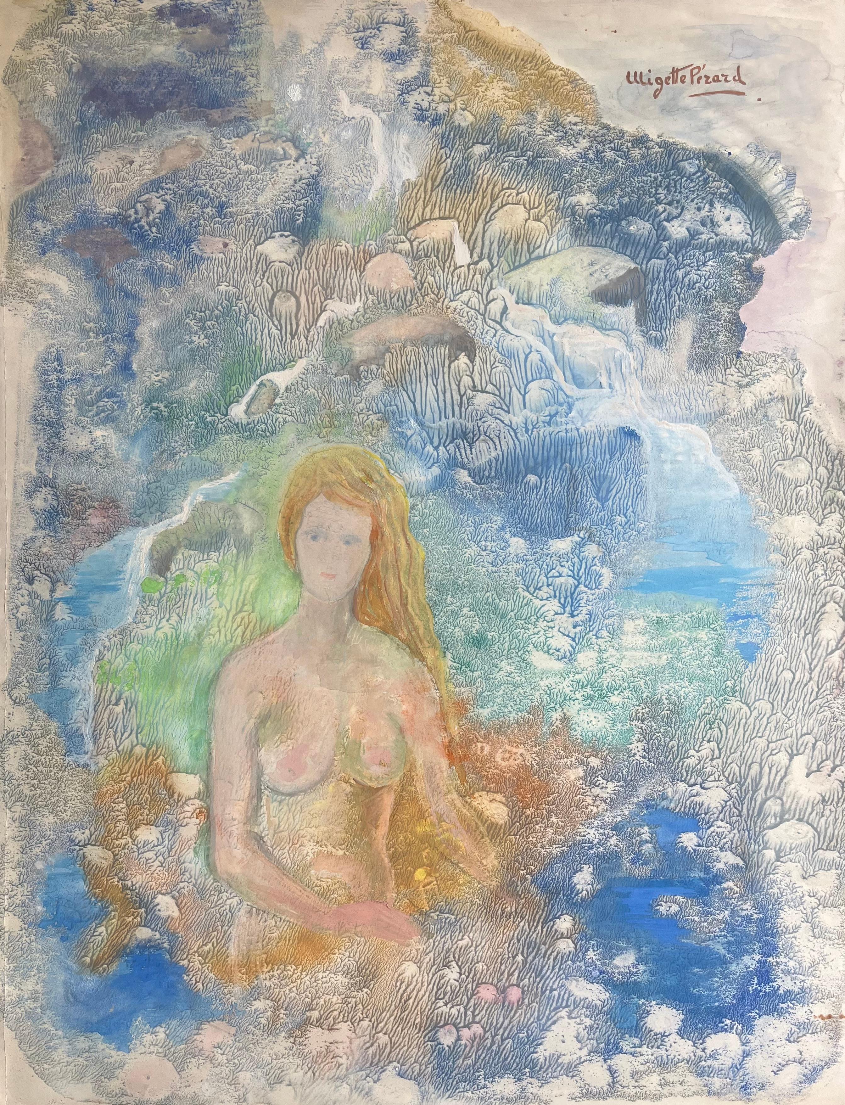 Figurative Painting de Anne Marie Migette Perard - Acrílico postimpresionista de mediados del siglo XX de una figura femenina desnuda