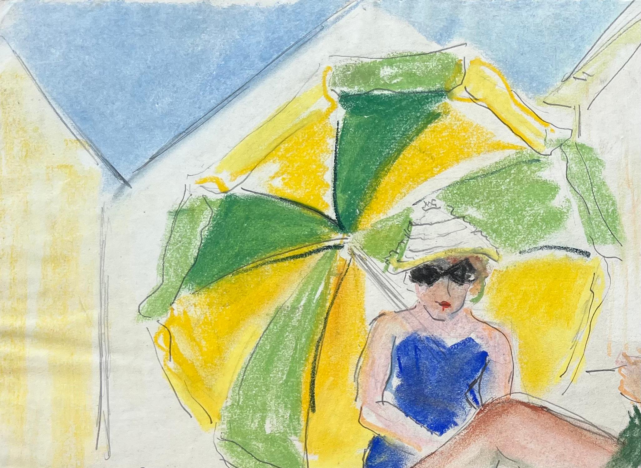 Postimpressionistische Strandszene mit Frauen und Parasol aus der Mitte des 20. Jahrhunderts (Post-Impressionismus), Painting, von Anne Marie Migette Perard