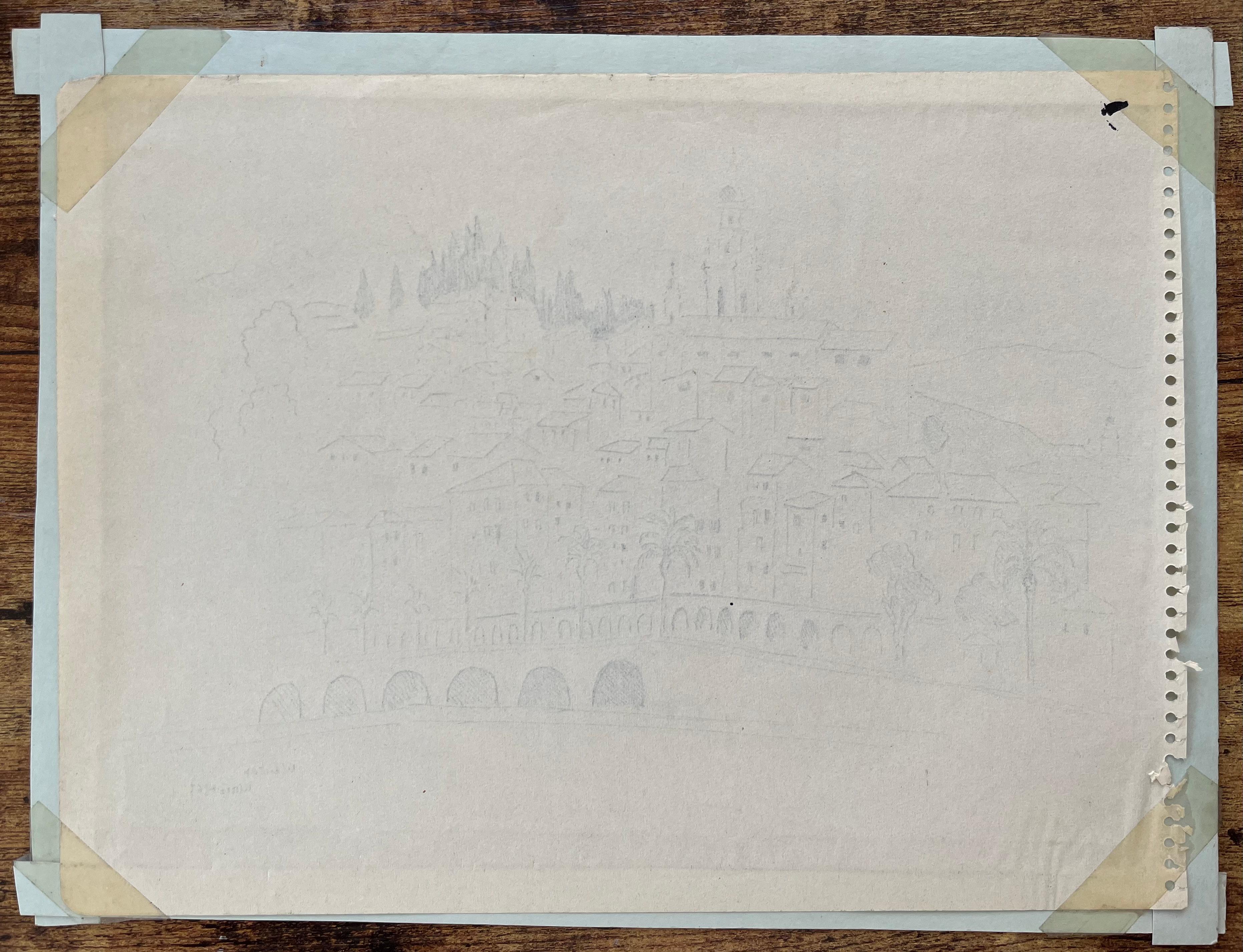 Mid-20th Century Post-Impressionist Drawing of Menton France Dated 1969 For Sale 4