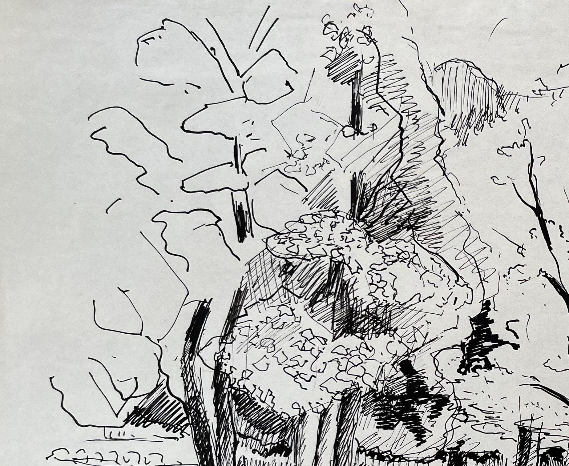Dibujo postimpresionista de mediados del siglo XX de un camino arbolado en tinta - Painting Posimpresionista de Anne Marie Migette Perard