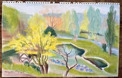 Mid-20th Century Post-Impressionist Garden Landscape with Yellow Tree