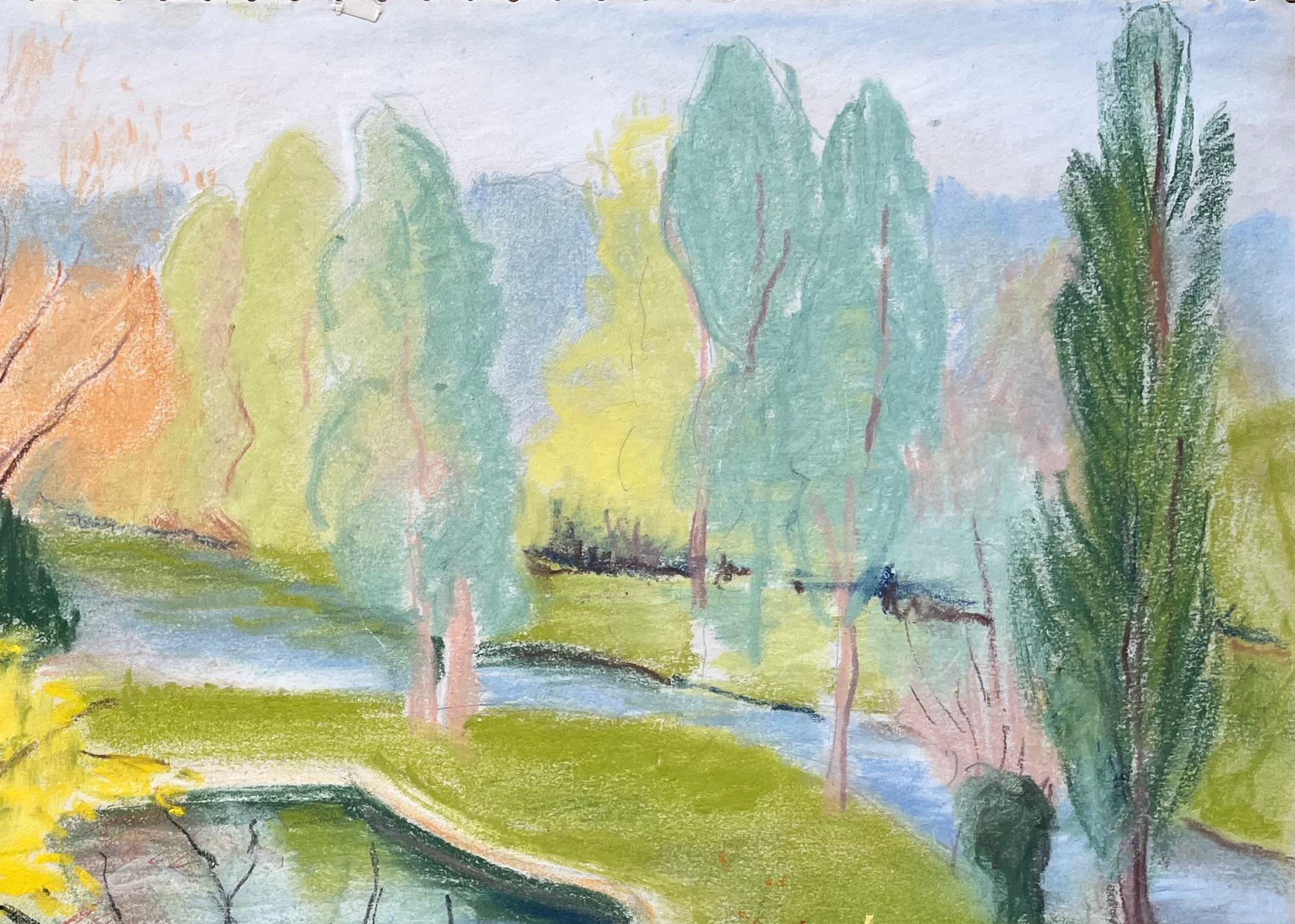 Título: Paisaje de jardín postimpresionista de mediados del siglo XX con árbol amarillo
de Anne Marie Migette Perard (francesa 1902-1977)
Firmado: Sí
Soporte: Pastel sobre papel sin enmarcar
Tamaño: 10,5 pulgadas (alto) x 16,5 pulgadas