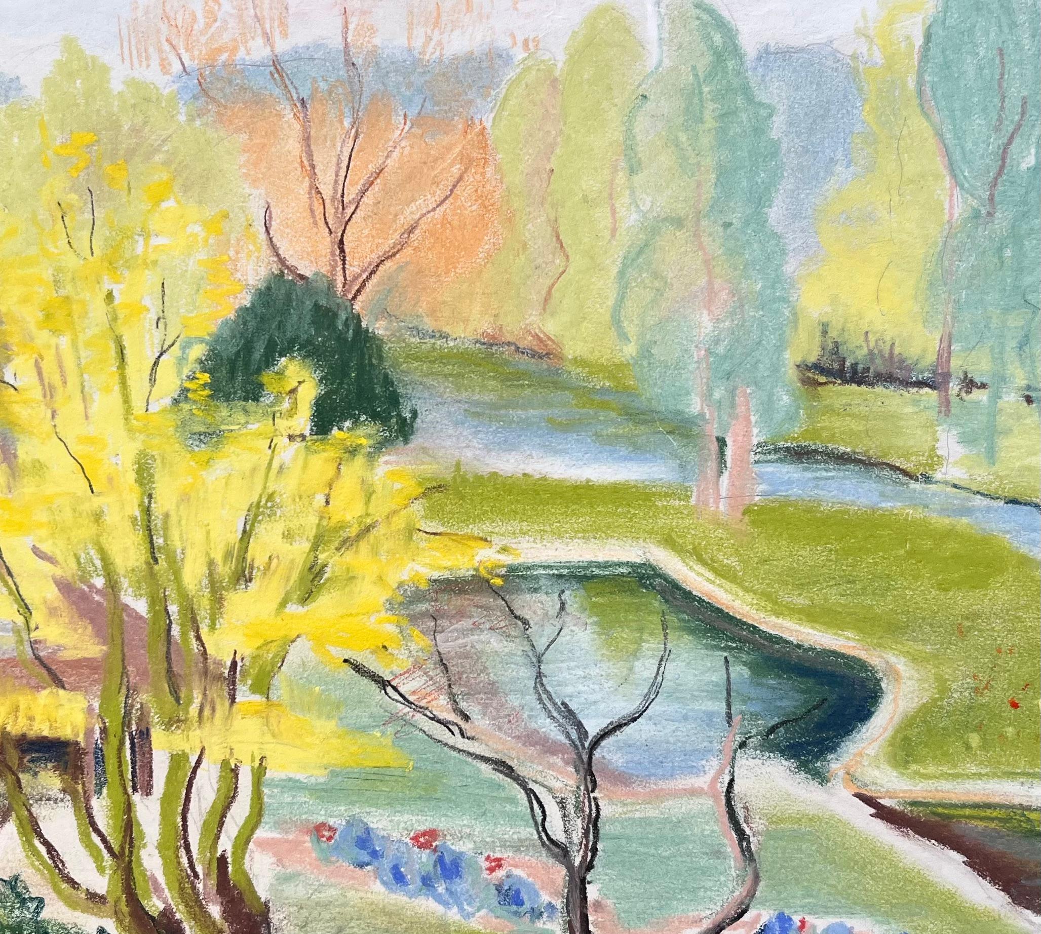 Paisaje de jardín postimpresionista de mediados del siglo XX con árbol amarillo en venta 2