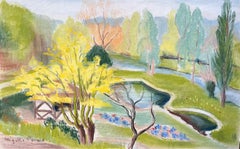 Mid-20th Century Post-Impressionist Garden Landscape with Yellow Tree