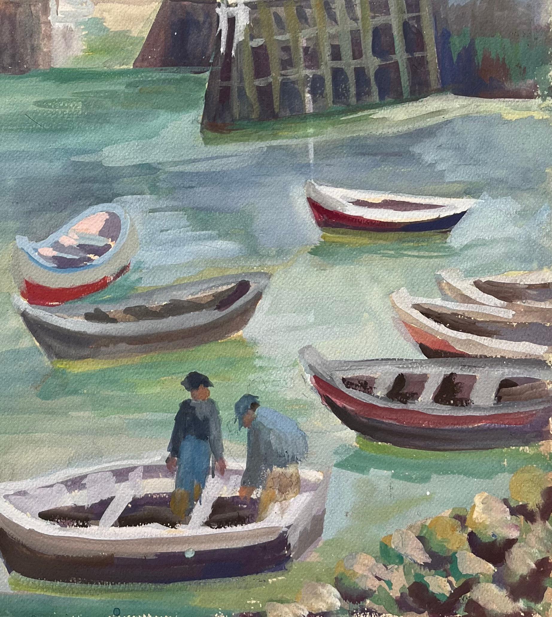 Titolo: Scena portuale post-impressionista della metà del XX secolo con barche e faro
di Anne Marie Migette Perard (francese, 1902-1977)
Firmato: Yes One
Mezzo: Acrilico su carta non incorniciata
Dimensioni: 16,25 pollici (altezza) x 13 pollici