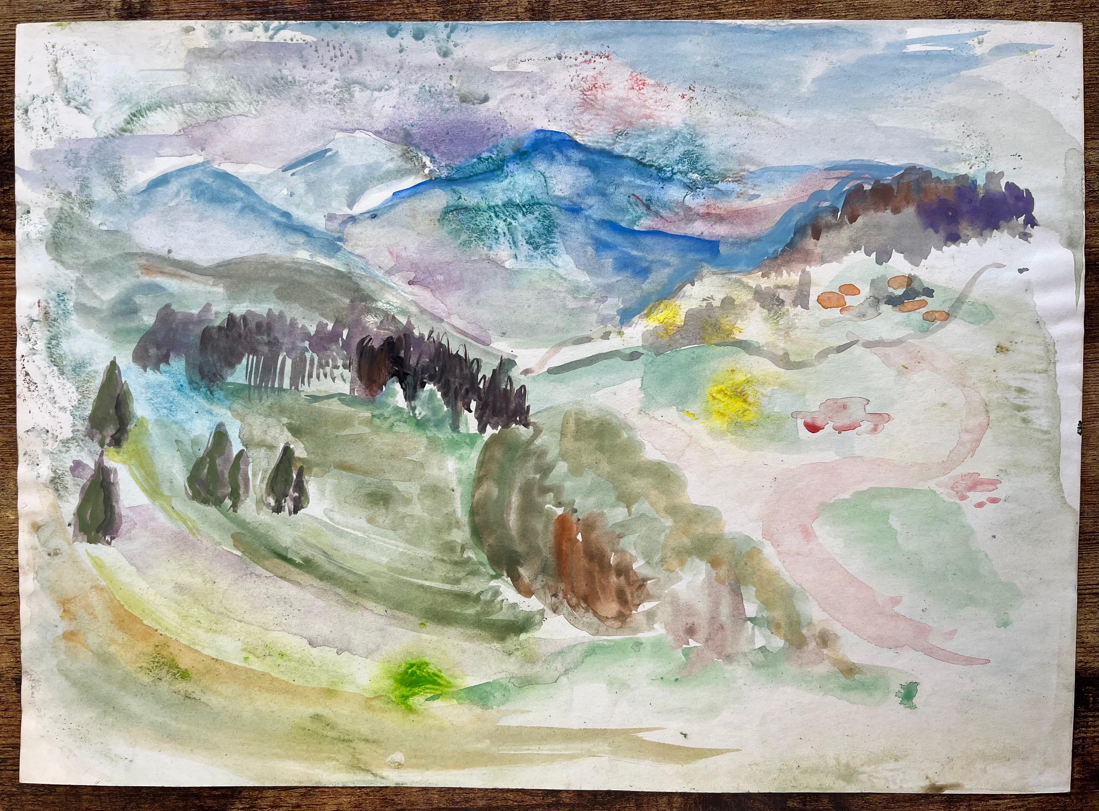 Mid-20th Century Post-Impressionist Mountain Landscape in Watercolour - Painting by Anne Marie Migette Perard
