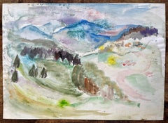 Mid-20th Century Post-Impressionist Mountain Landscape in Watercolour
