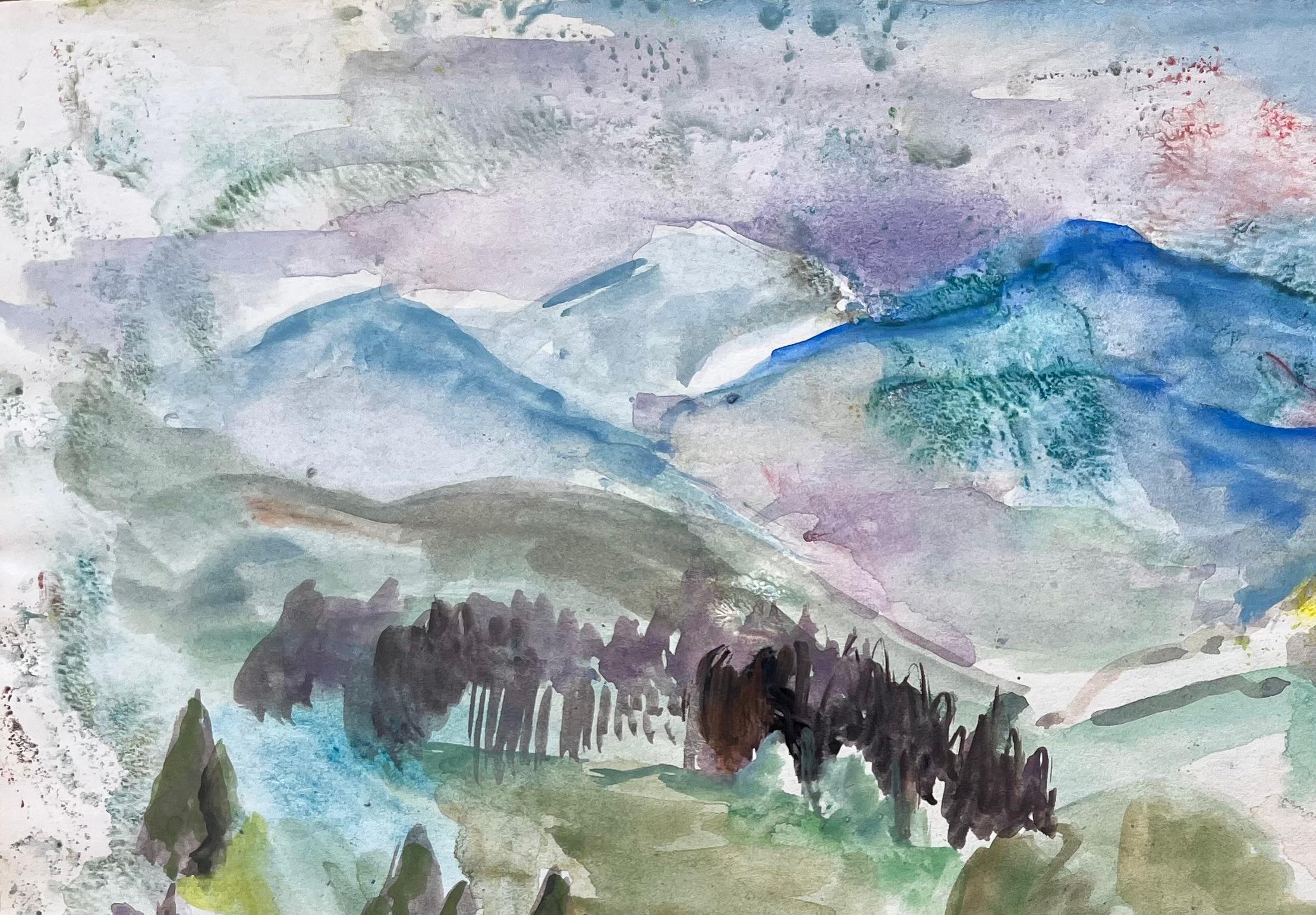 Title: Mid-20th Century Post-Impressionist Mountain Landscape in Watercolour
by Anne Marie Migette Perard (French 1902-1977)
Medium: Watercolor on unframed paper
Size: 11.25 inches (height) x 15.75 inches (width)
Condition: As is normal with