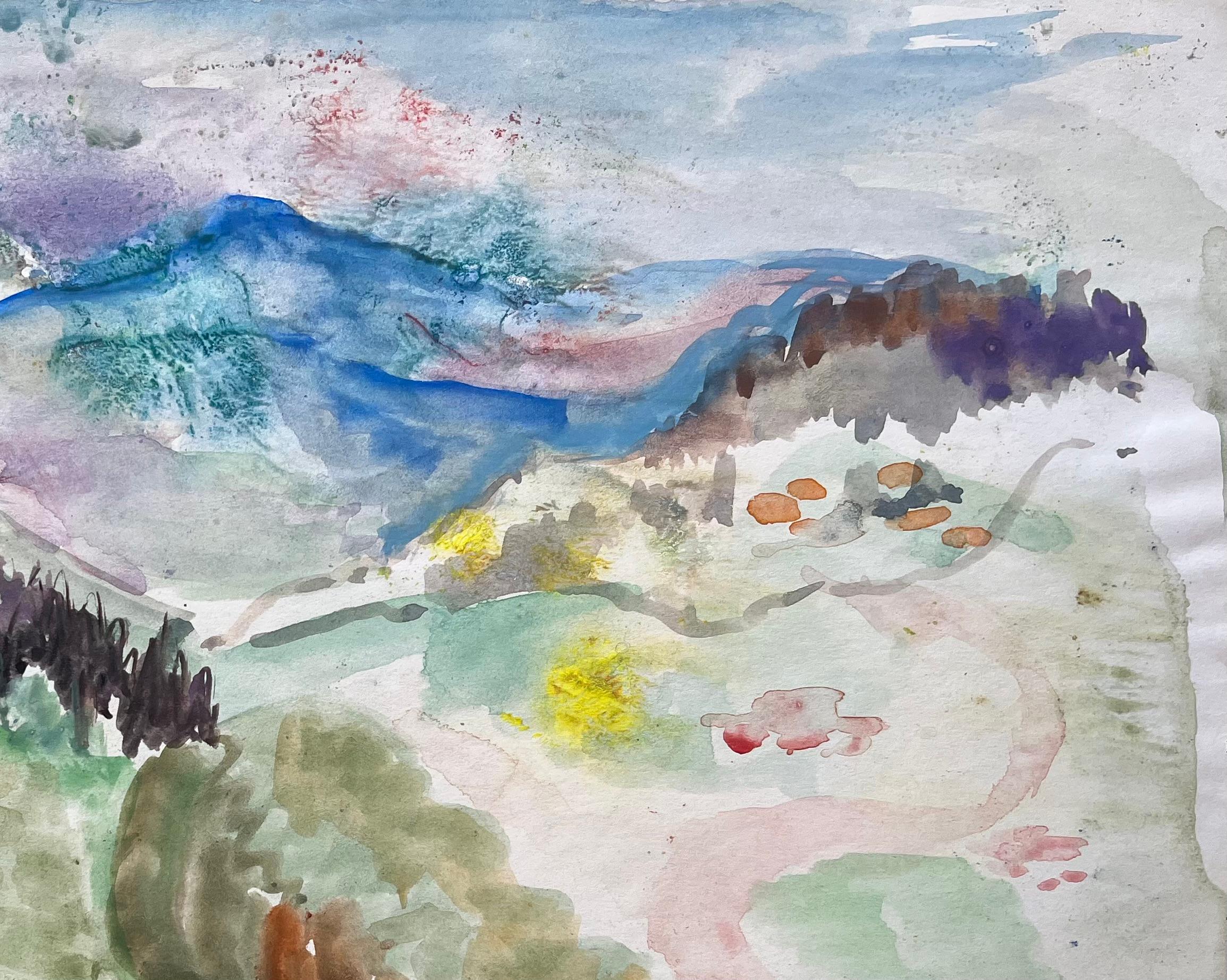Mid-20th Century Post-Impressionist Mountain Landscape in Watercolour For Sale 1