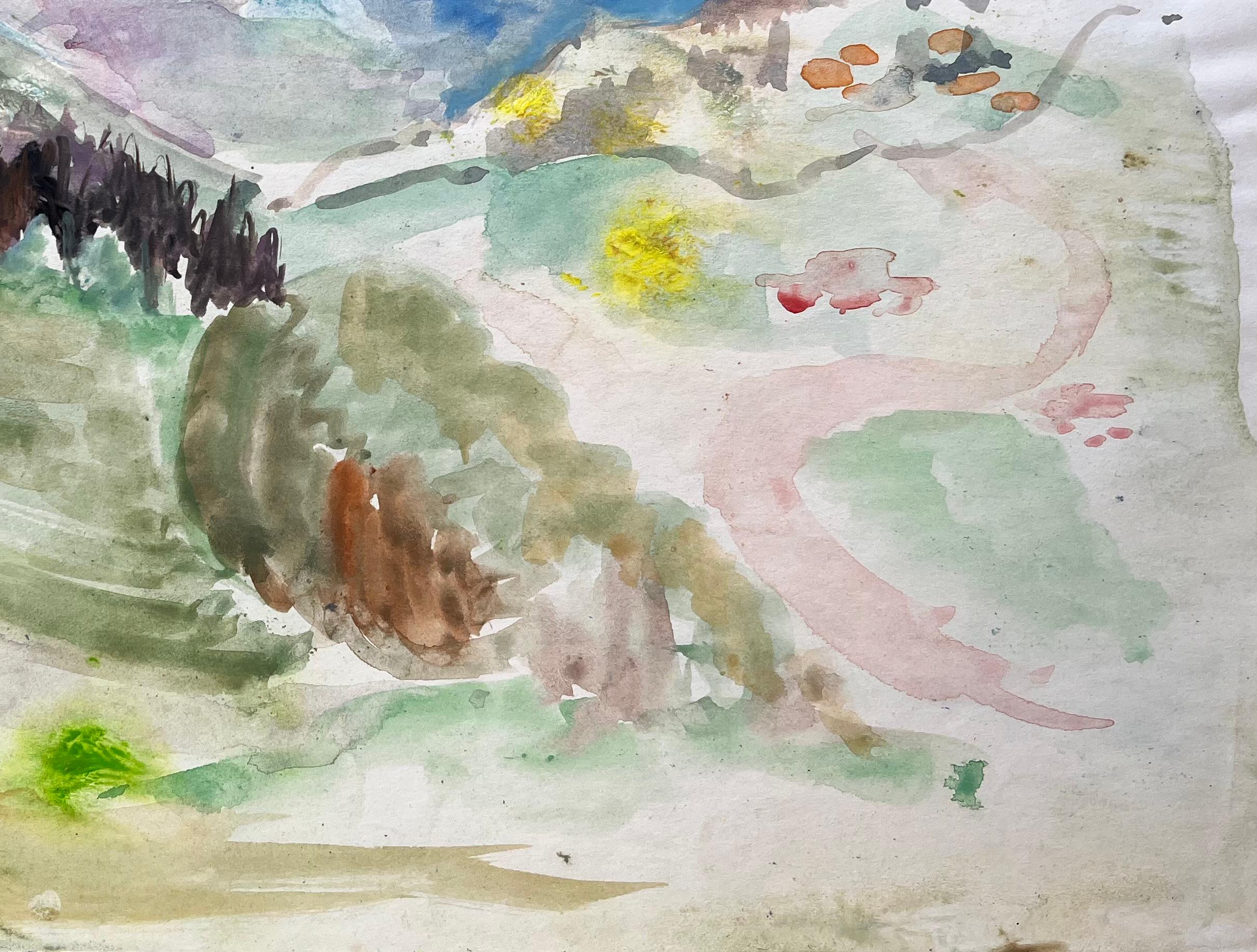 Mid-20th Century Post-Impressionist Mountain Landscape in Watercolour For Sale 2
