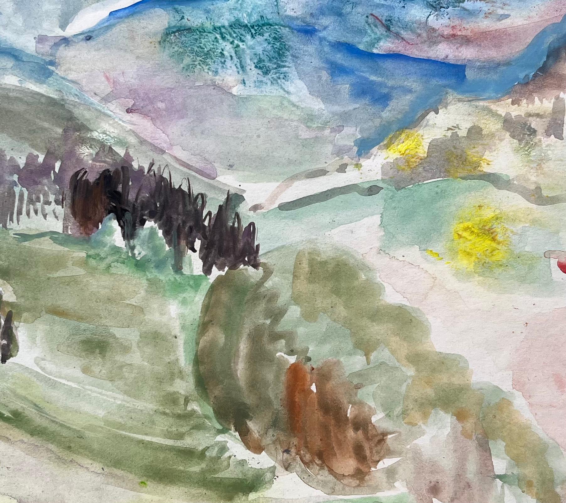 Mid-20th Century Post-Impressionist Mountain Landscape in Watercolour For Sale 3