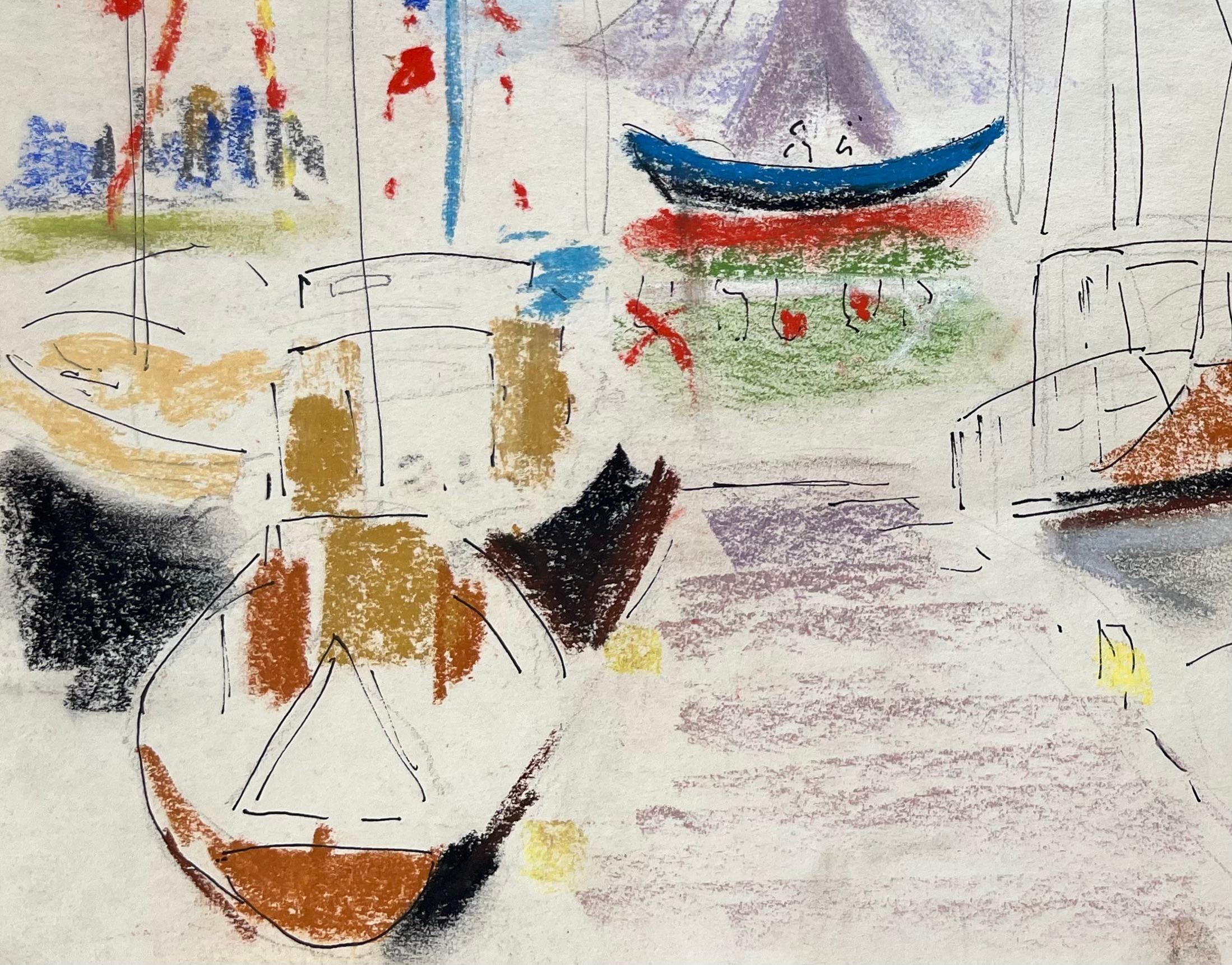 Titolo: Disegno a pastello post-impressionista della metà del XX secolo di una colorata scena di Marina
di Anne Marie Migette Perard (francese, 1902-1977)
Medio: Pastello su carta non incorniciata
Dimensioni: 10,5 pollici (altezza) x 14,5 pollici