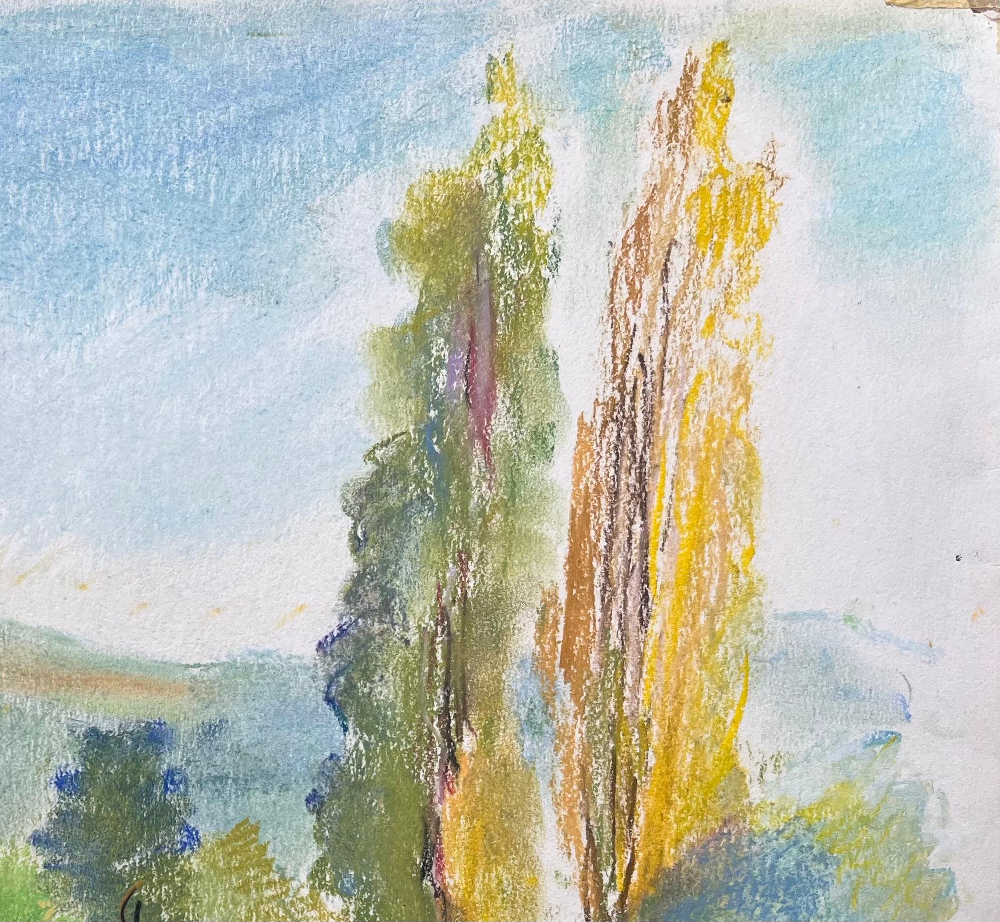 Paysage post-impressionniste Pastel de La Bourboule France, milieu du 20e siècle en vente 1
