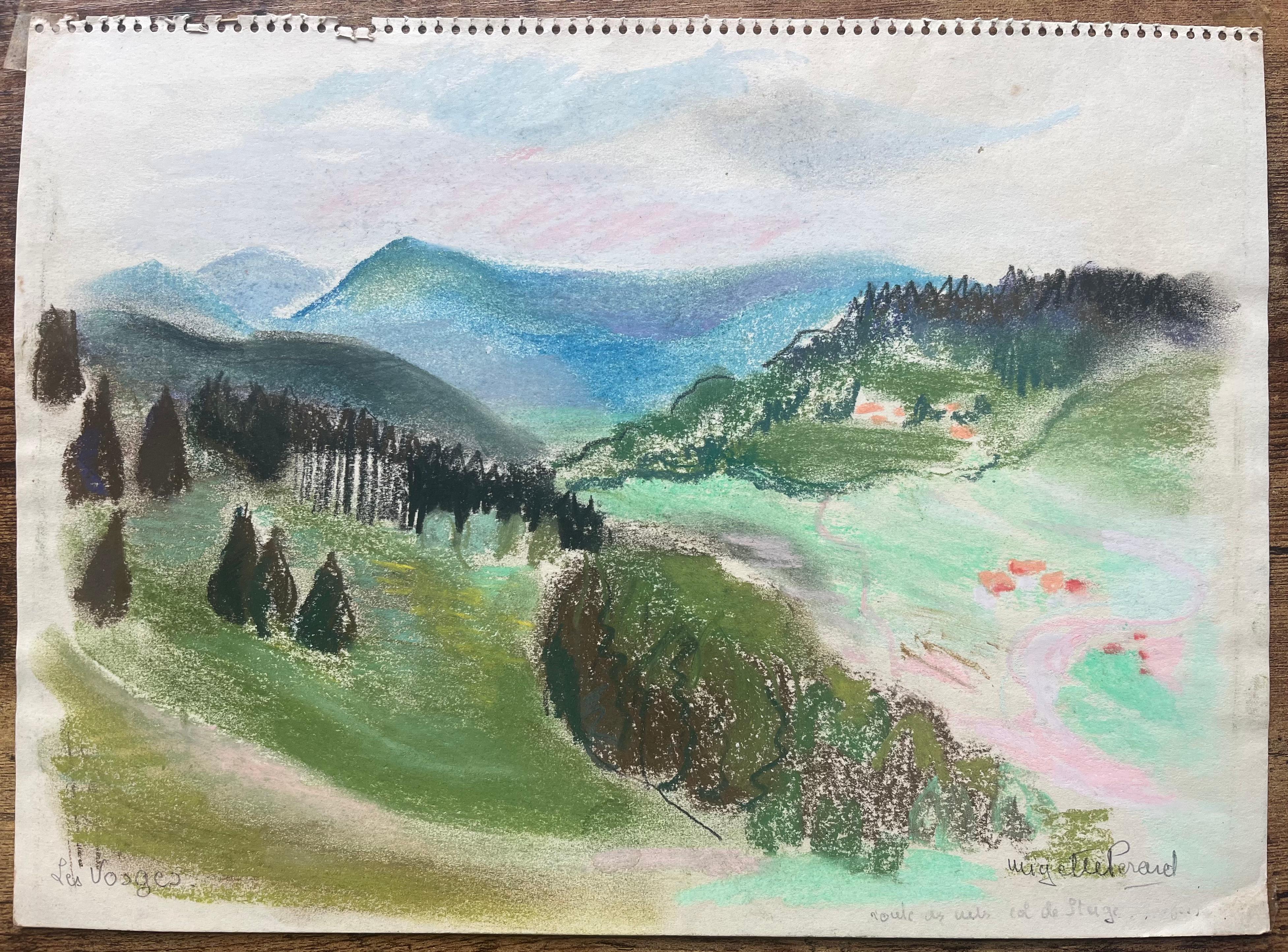 Postimpressionistische pastellfarbene Landschaft der Vosges-Gebirge aus der Mitte des 20. Jahrhunderts – Painting von Anne Marie Migette Perard