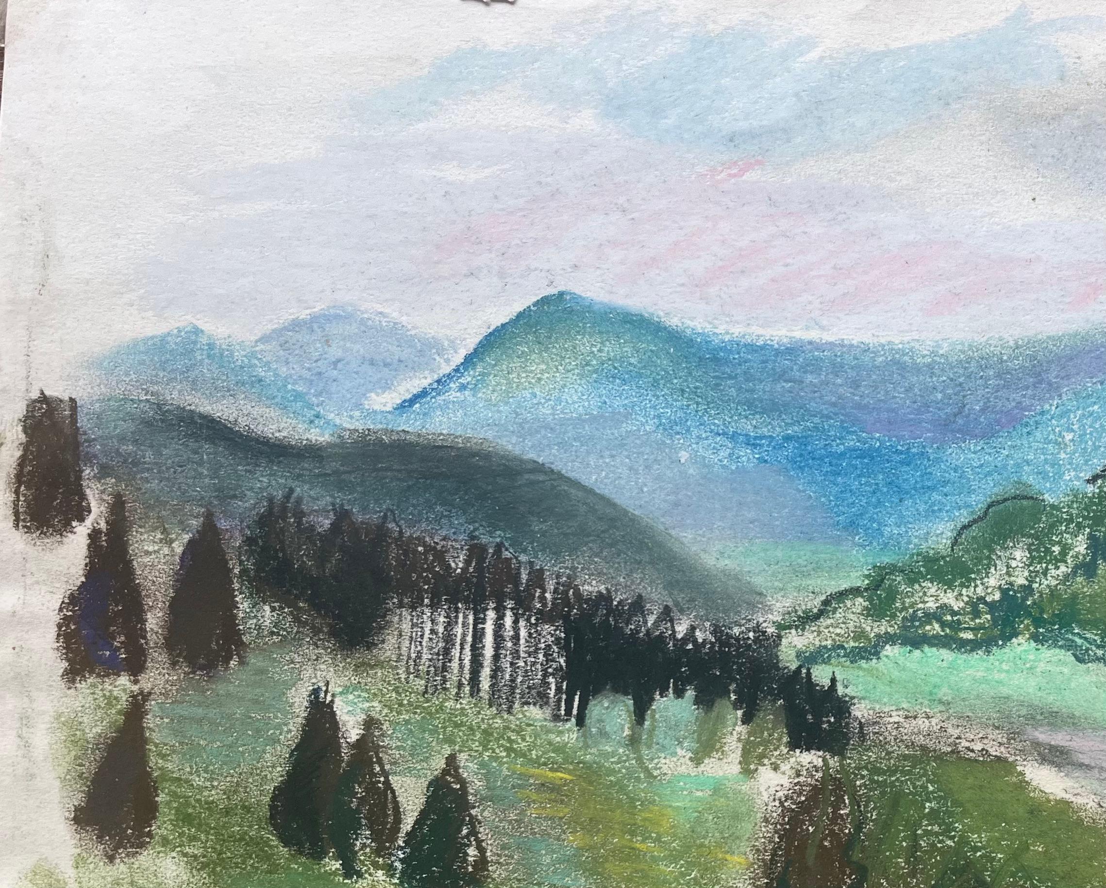 Postimpressionistische pastellfarbene Landschaft der Vosges-Gebirge aus der Mitte des 20. Jahrhunderts (Post-Impressionismus), Painting, von Anne Marie Migette Perard