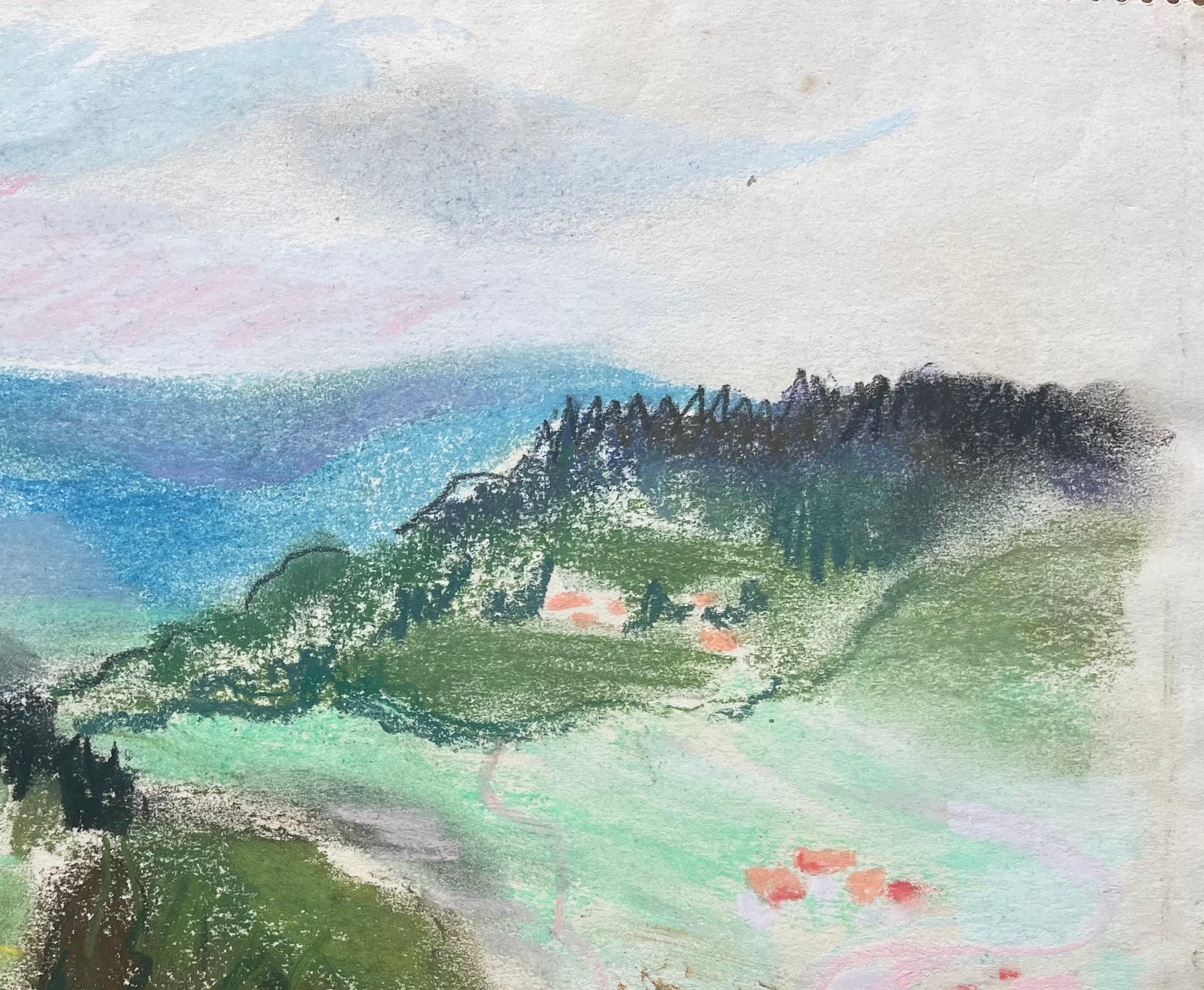 Postimpressionistische pastellfarbene Landschaft der Vosges-Gebirge aus der Mitte des 20. Jahrhunderts (Grau), Figurative Painting, von Anne Marie Migette Perard