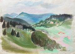 Paesaggio a pastello post-impressionista della metà del 20° secolo sui monti Vosgi