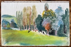 Mid-20th Century Post-Impressionist Pastel Landscape with Cows Grazing