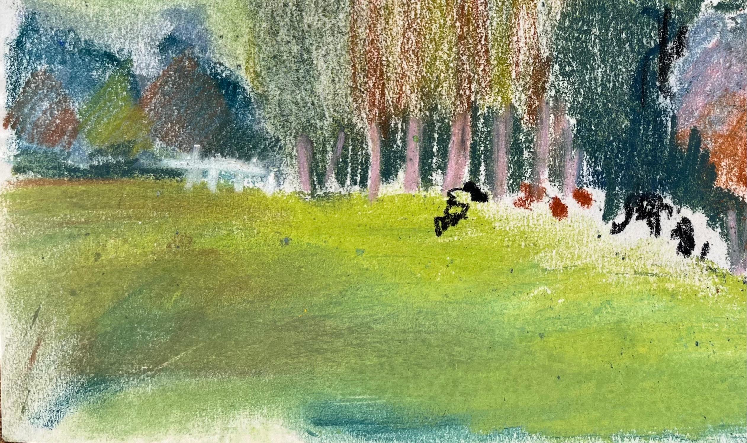 Paesaggio a pastello post-impressionista della metà del XX secolo con mucche al pascolo in vendita 1