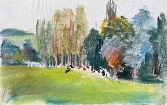 Mid-20th Century Post-Impressionist Pastel Landscape with Cows Grazing