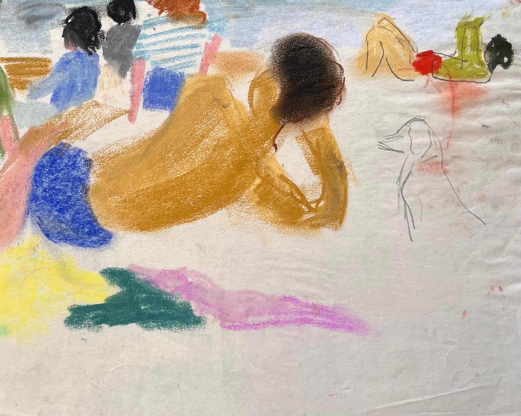 Titolo: Pastello post-impressionista della metà del XX secolo di bagnanti con barca a vela
di Anne Marie Migette Perard (francese, 1902-1977)
Medio: Pastello su carta non incorniciata
Dimensioni: 12,5 pollici (altezza) x 16,5 pollici