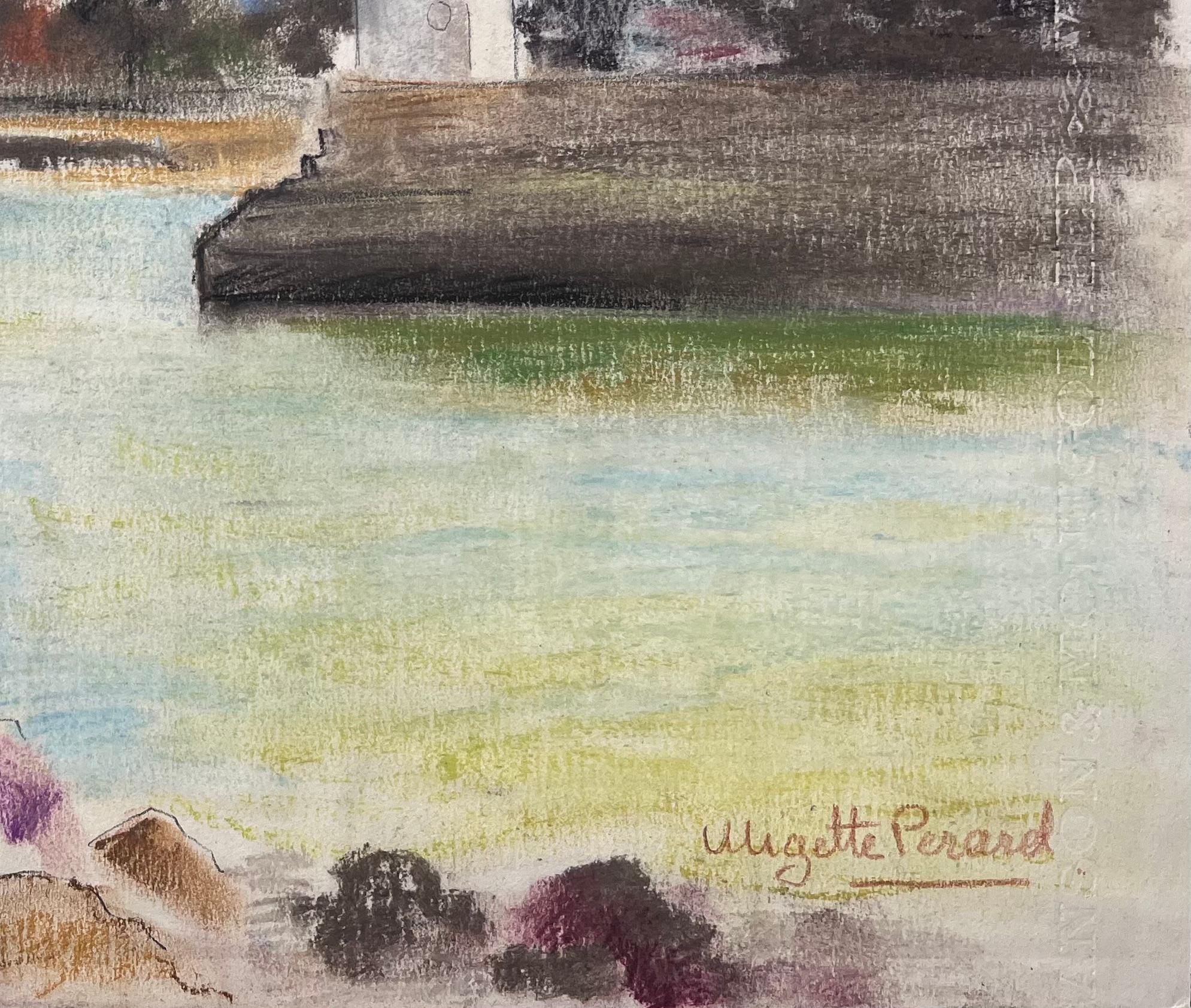 Pastel postimpresionista de mediados del siglo XX del faro de Le Pouliguen Francia en venta 1