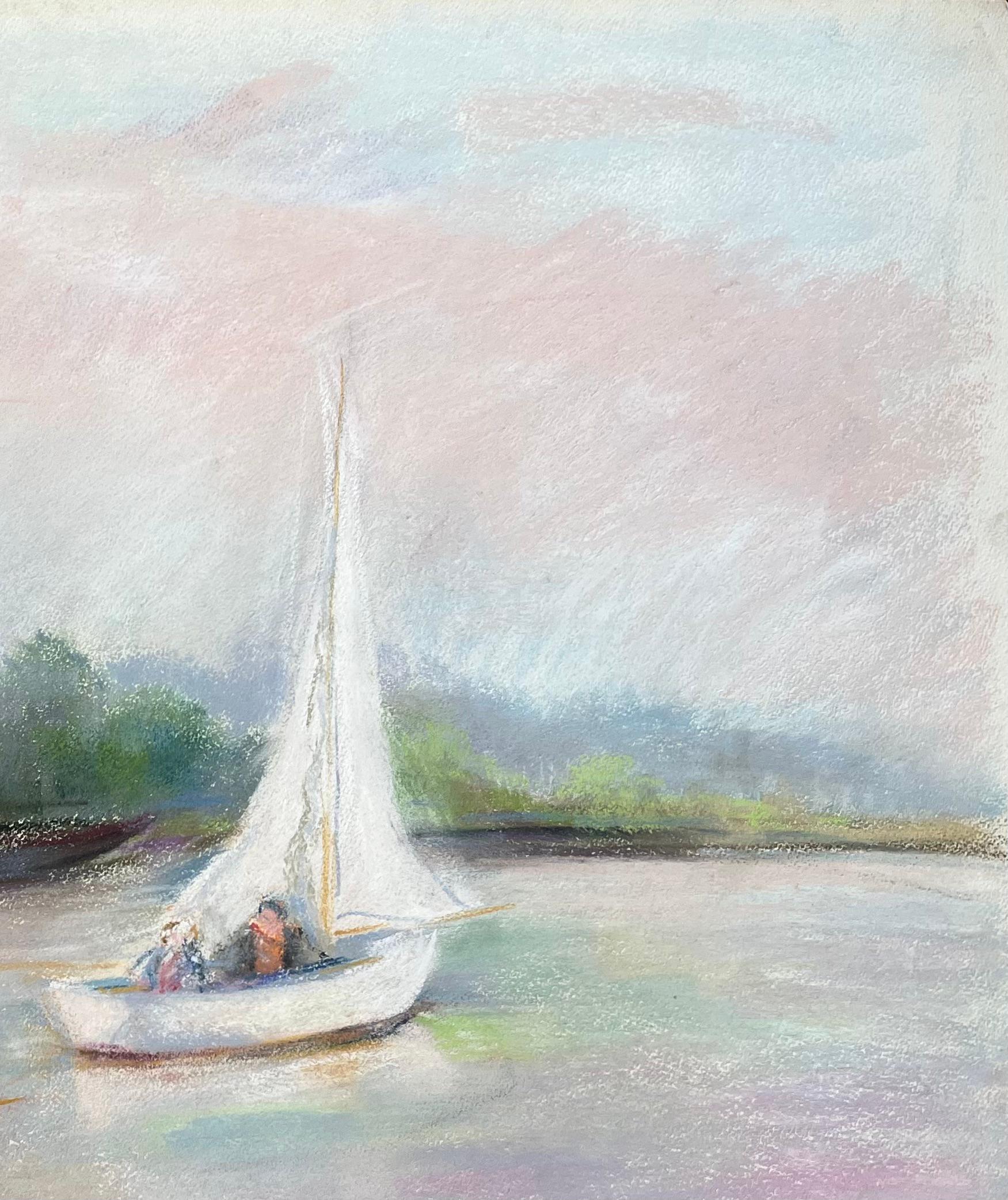 Título: Pastel postimpresionista de mediados del siglo XX de veleros en un río tranquilo
de Anne Marie Migette Perard (francesa 1902-1977)
Firmado: Sí
Soporte: Pastel sobre papel sin enmarcar
Tamaño: 18,25 pulgadas (alto) x 21,5 pulgadas