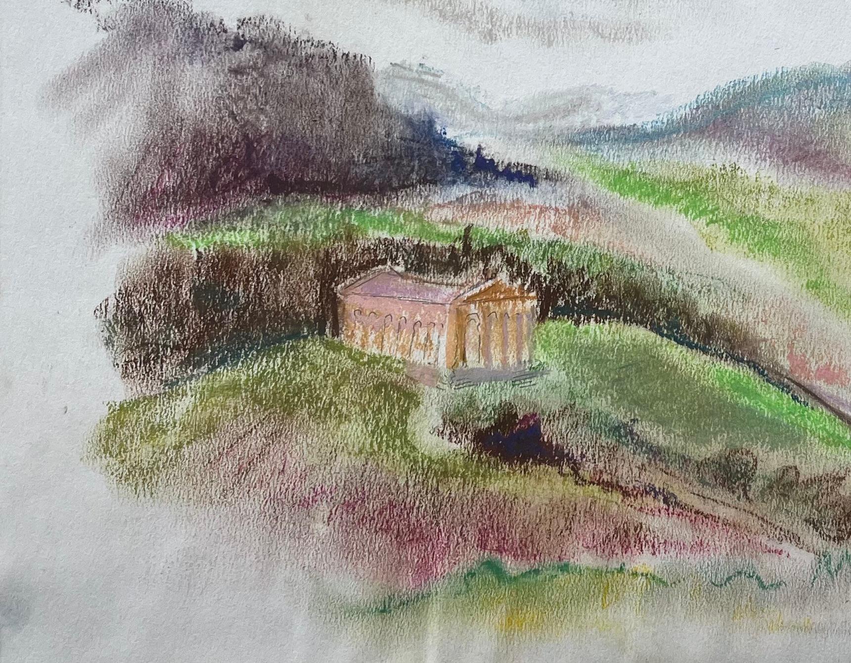 Pastel postimpresionista de mediados del siglo XX de un paisaje del templo de Segesta - Painting Posimpresionista de Anne Marie Migette Perard