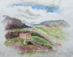 Mid-20th Century Post-Impressionist Pastel of Segesta Temple Landscape