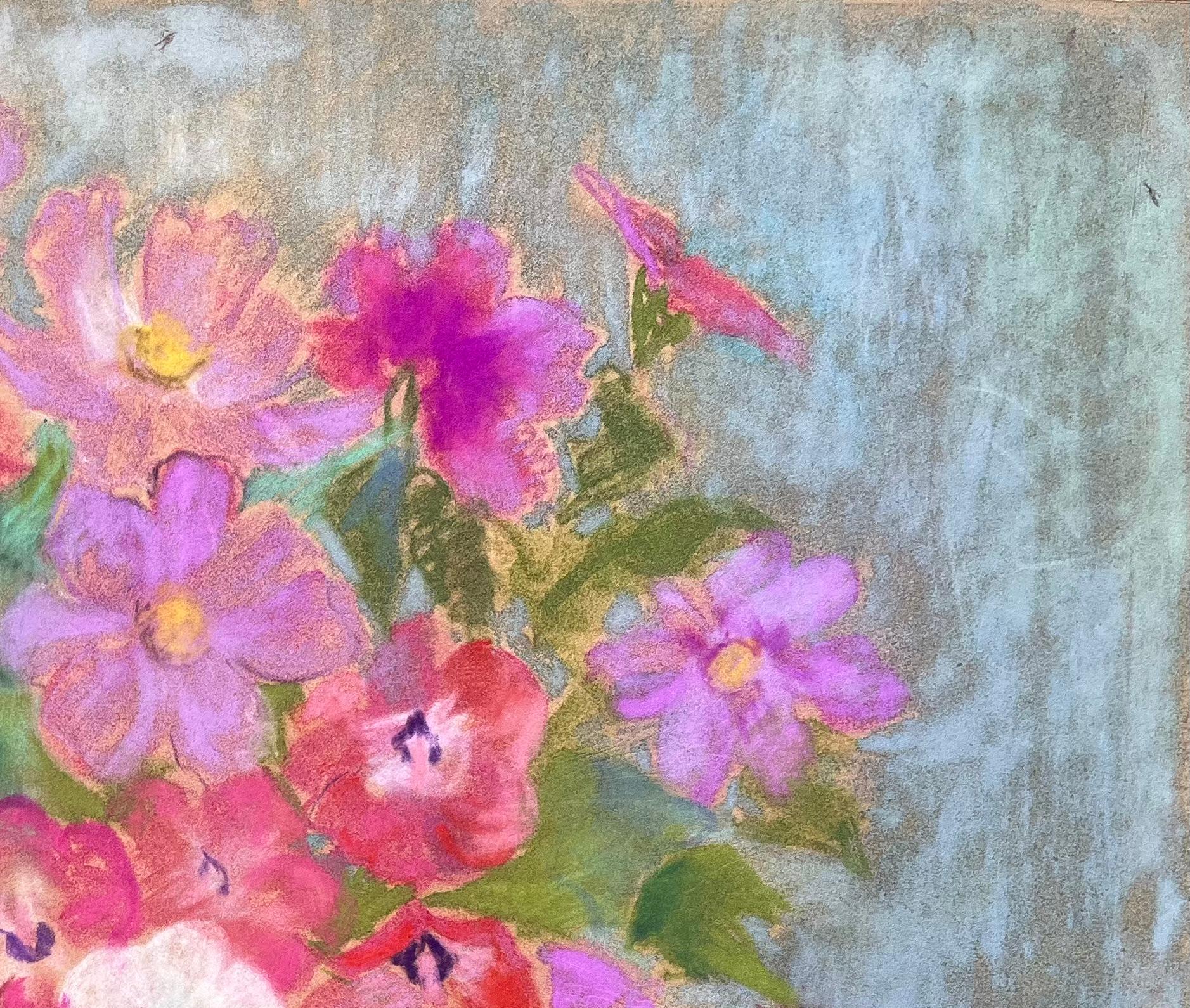 Natura morta di fiori selvatici in vaso, pastello post-impressionista della metà del XX secolo - Figurative Painting Marrone di Anne Marie Migette Perard