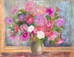 Vintage Mid-20th Century Post-Impressionist Pastel Still Life of Wildflowers in Vase