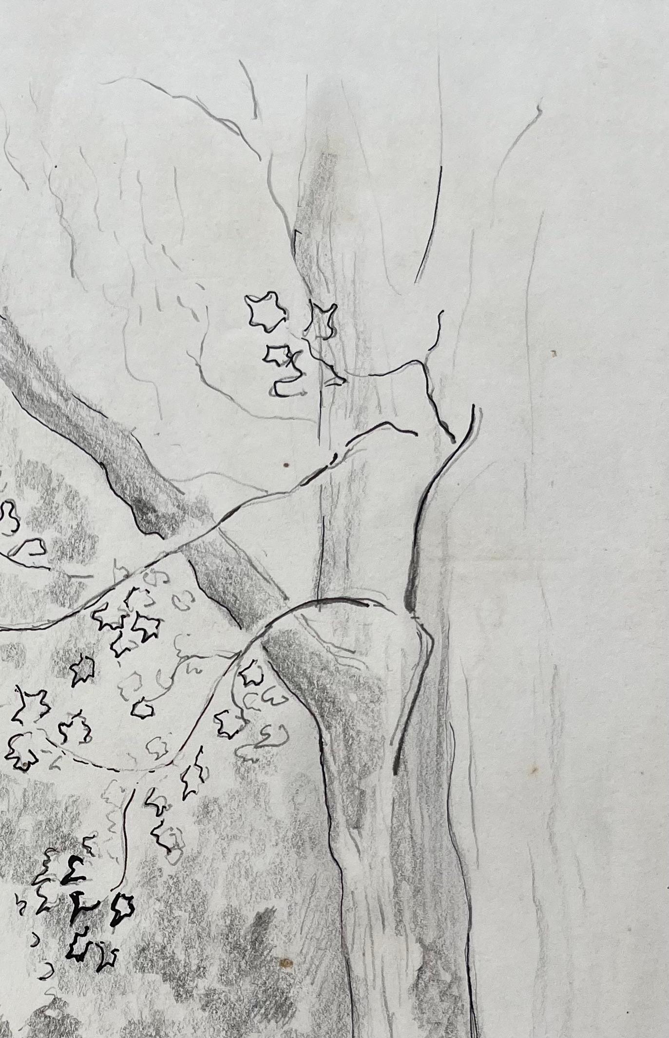 Disegno a matita post-impressionista della metà del XX secolo di una donna su una panchina del parco in vendita 1