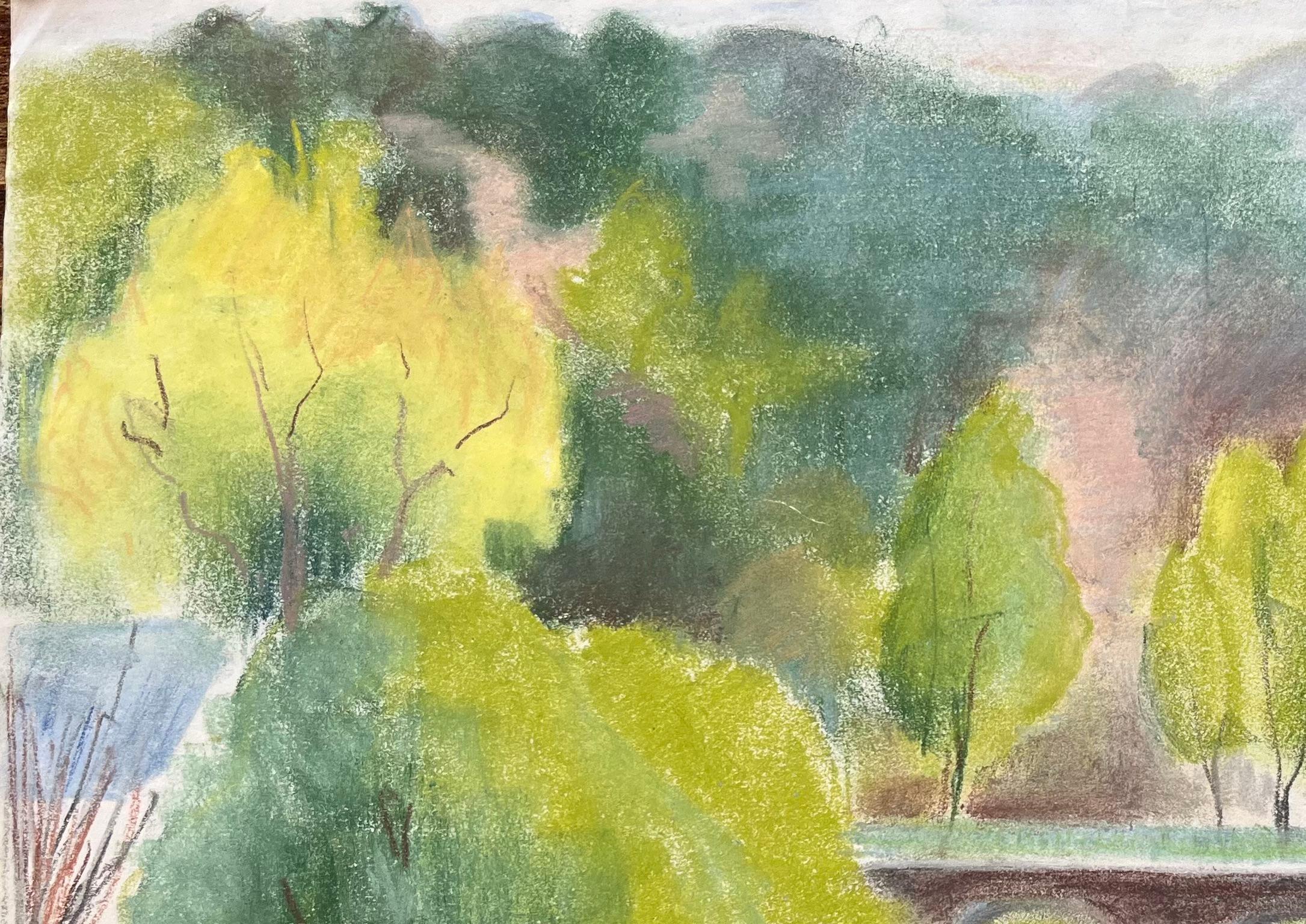 Paesaggio fluviale post-impressionista della metà del XX secolo con ponte - Painting Postimpressionismo di Anne Marie Migette Perard